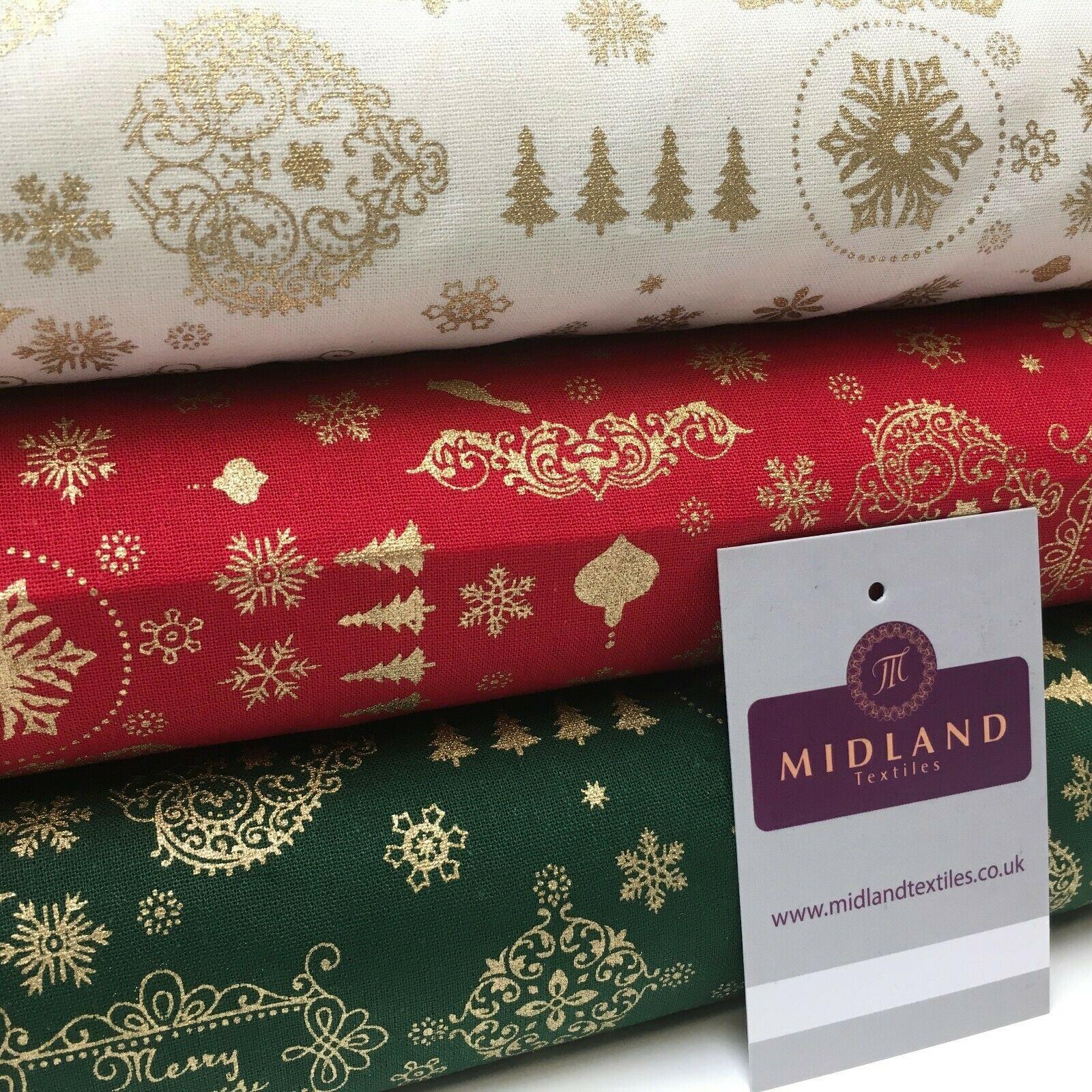 Vintage Christmas Theme 100% Cotton Gold foil Print Fabric 110 cm MK1219 Mtex