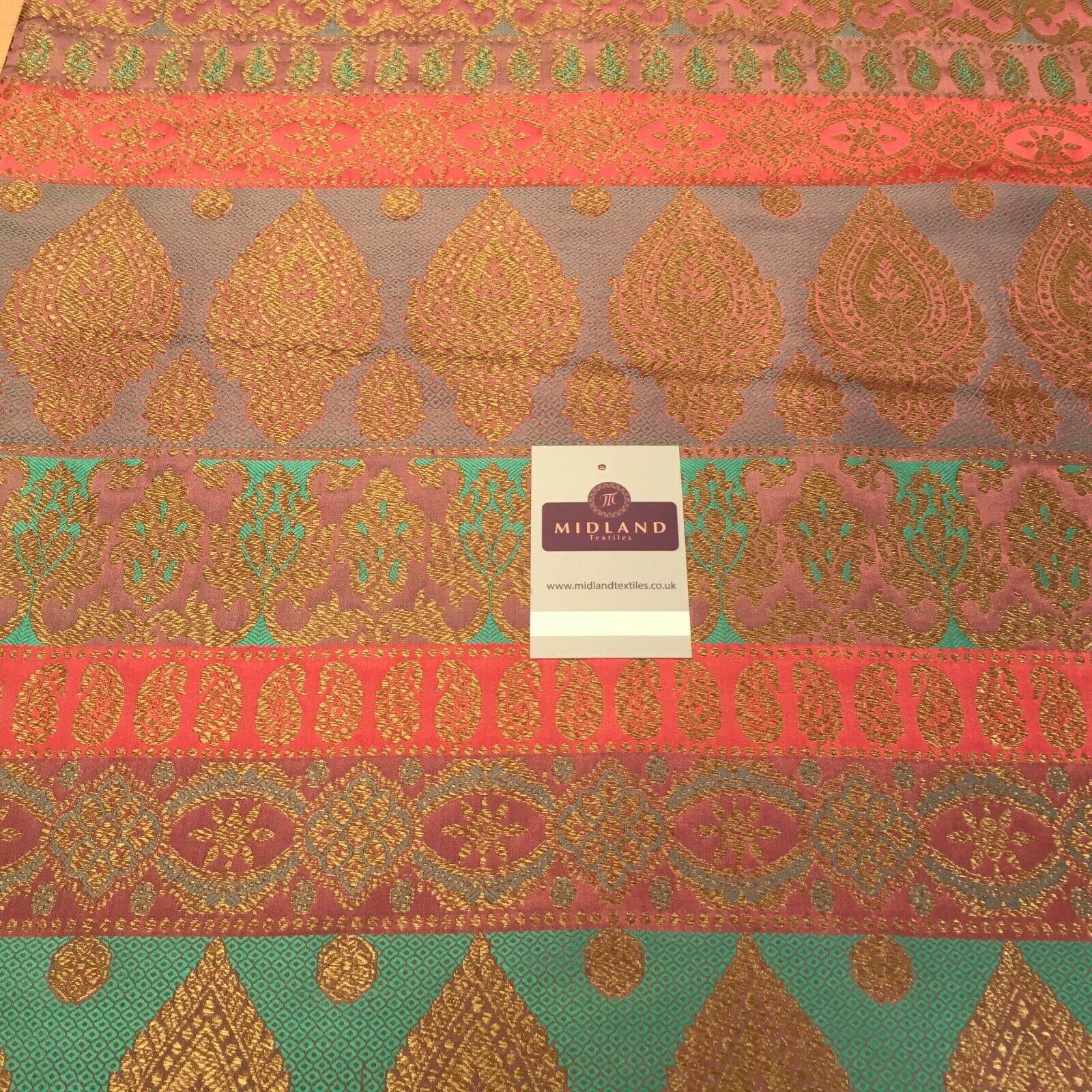 Indian Faux Silk Paisley Floral Border Banarsi brocade Fabric 110cm MP1240