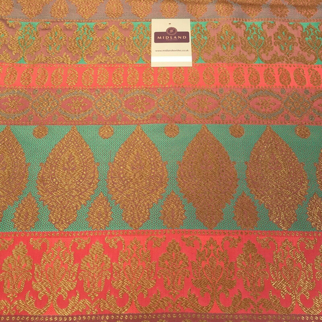 Indian Faux Silk Paisley Floral Border Banarsi brocade Fabric 110cm MP1240