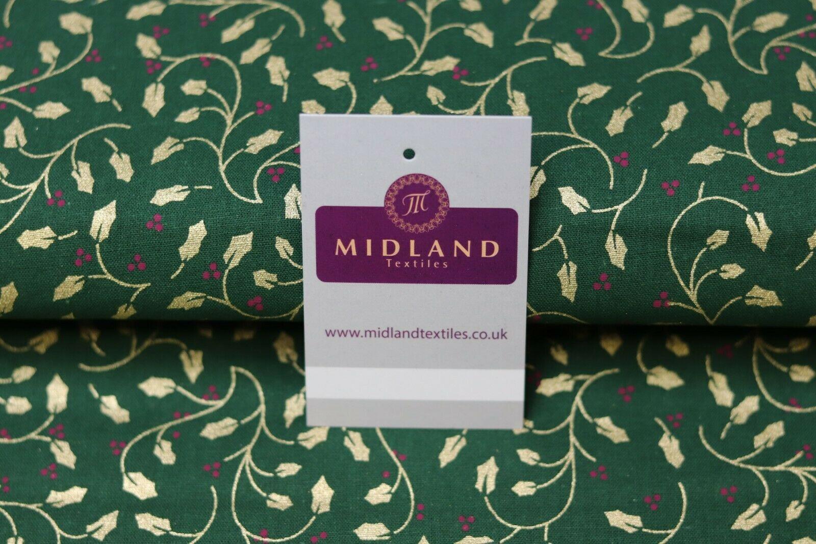 Vintage Christmas Holly Berries 100% Cotton Gold foil Fabric 114 cm MK1221 Mtex