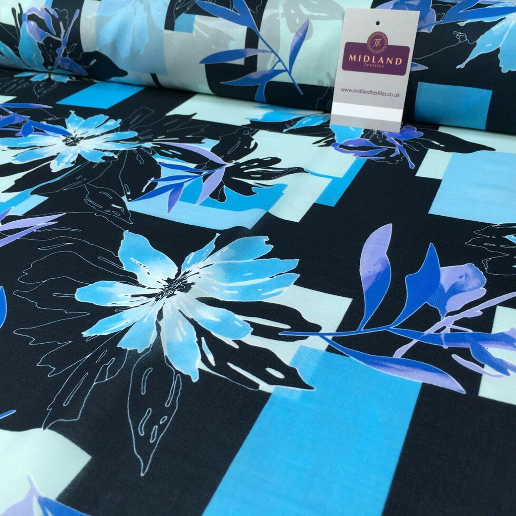 Blue's Floral Matt Satin Chiffon Dress Fabric 150 cm M145-79 Mtex