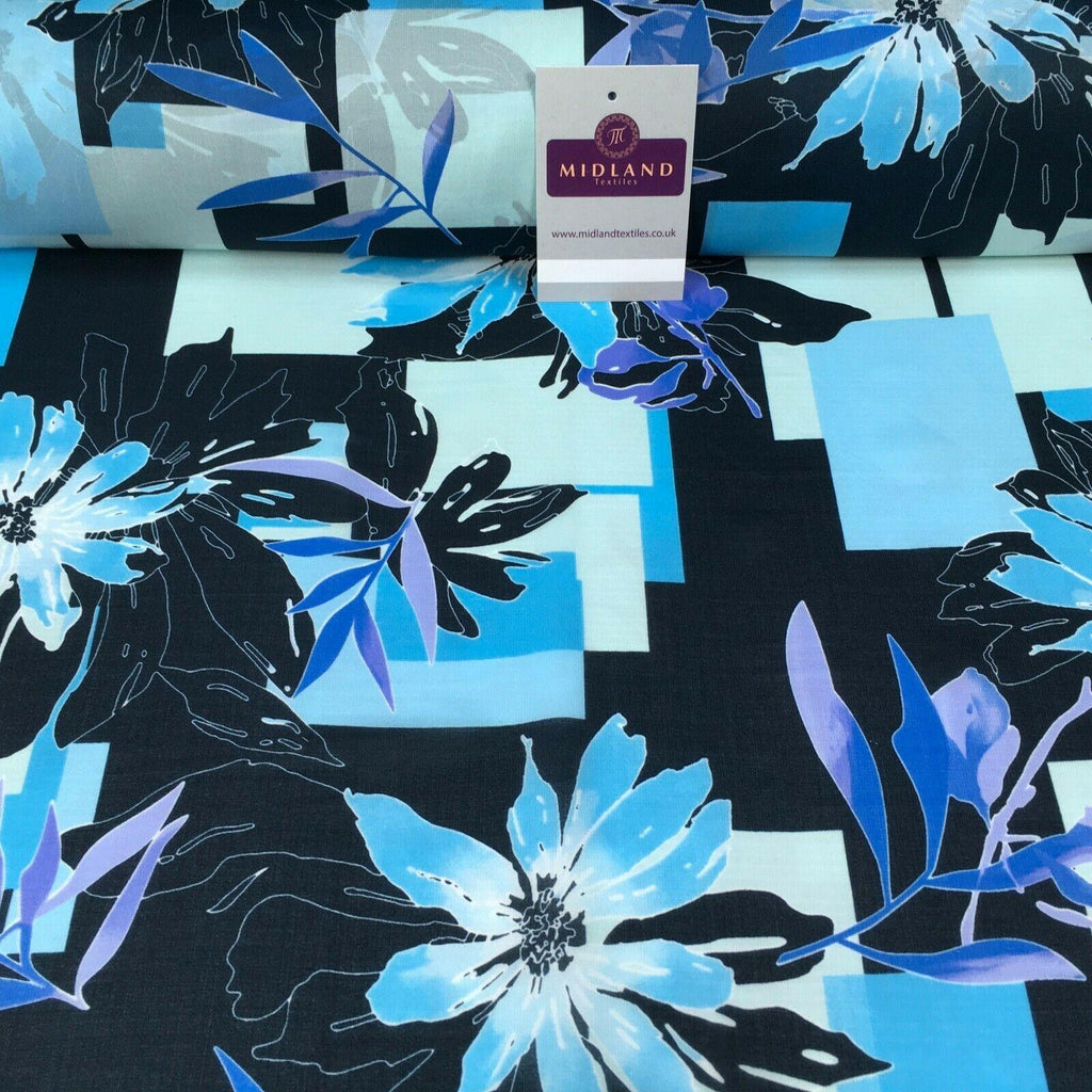 Blue's Floral Matt Satin Chiffon Dress Fabric 150 cm M145-79 Mtex