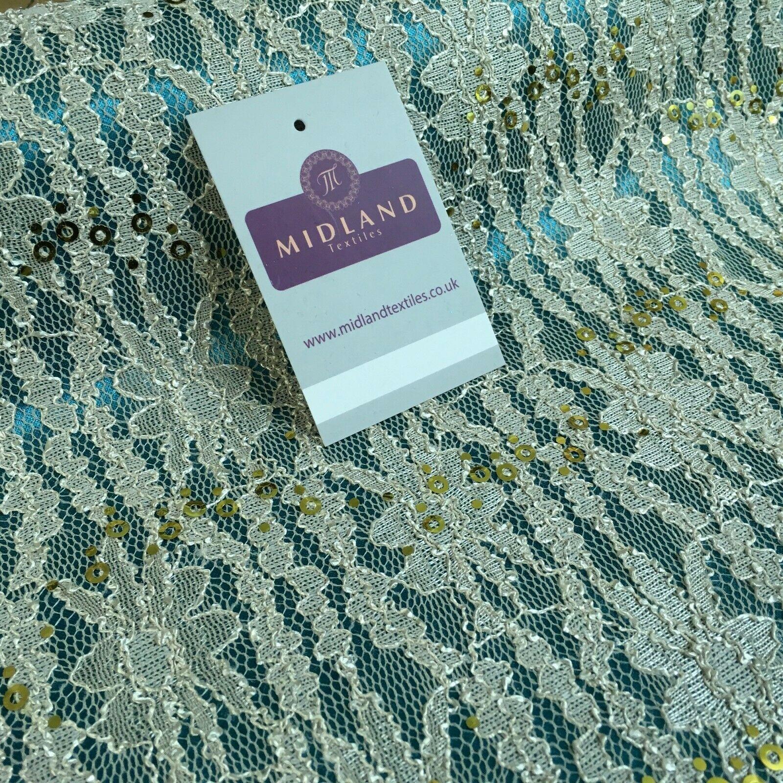 Gold Bonded Lace on Nylon with sequins Dress Fabric 135 cm M1242 Mtex