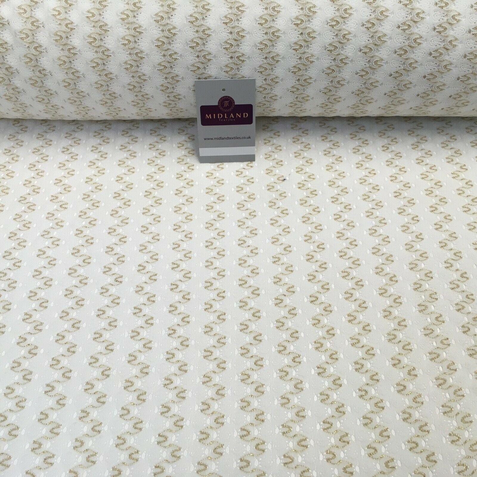 White gold Geometric Lurex knitted lace stretch dress Fabric 132cm MU1258 Mtex
