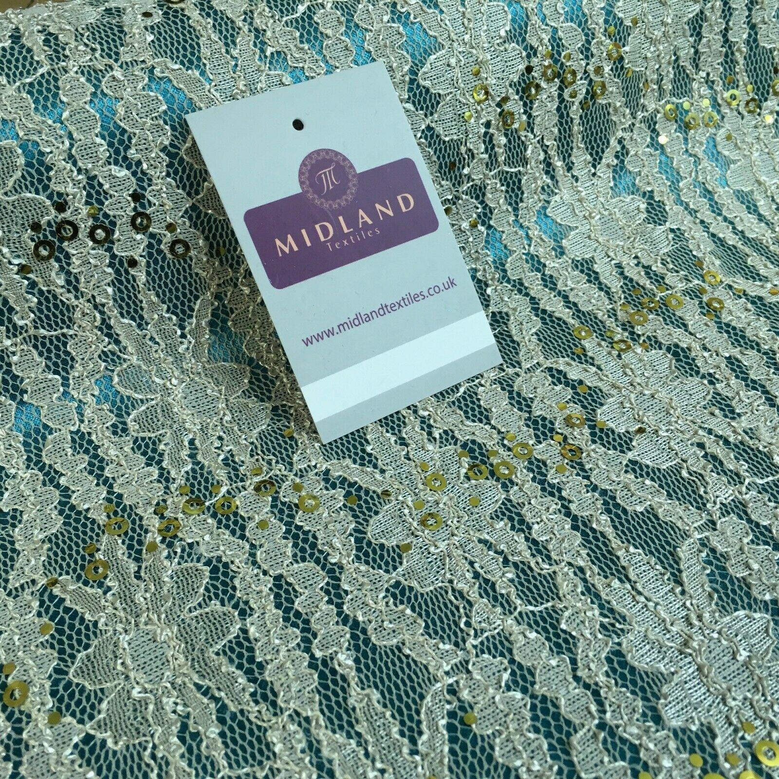 Gold Bonded Lace on Nylon with sequins Dress Fabric 135 cm M1242 Mtex