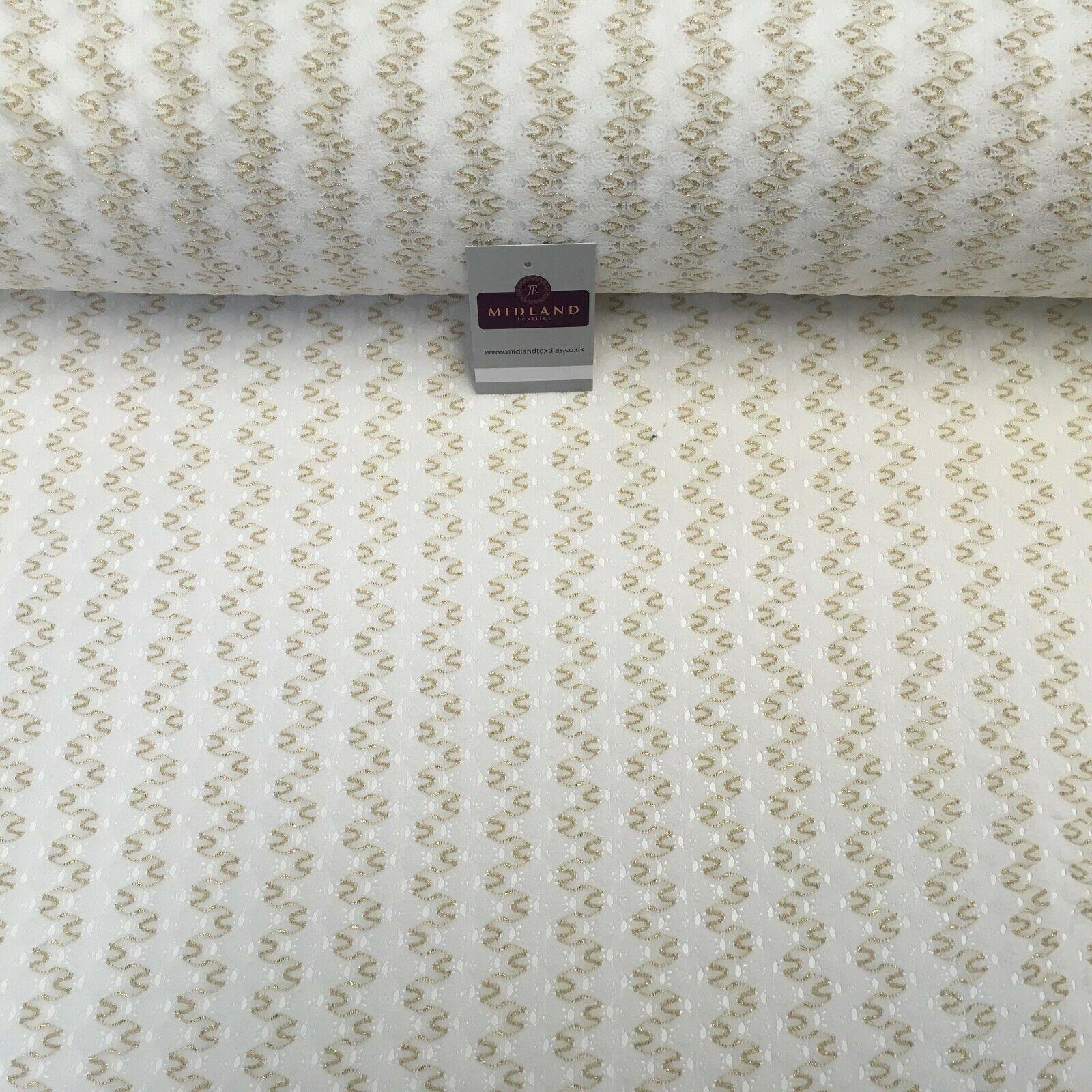 White gold Geometric Lurex knitted lace stretch dress Fabric 132cm MU1258 Mtex