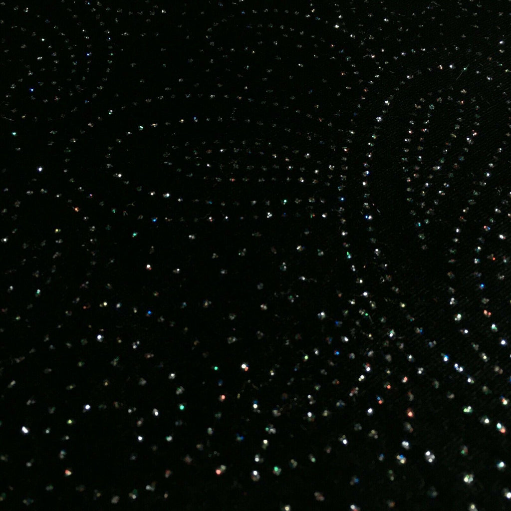 Black Paisley 2 Way Stretch Spandex Velvet Rainbow Glitter Fabric 150cm MV1294-1