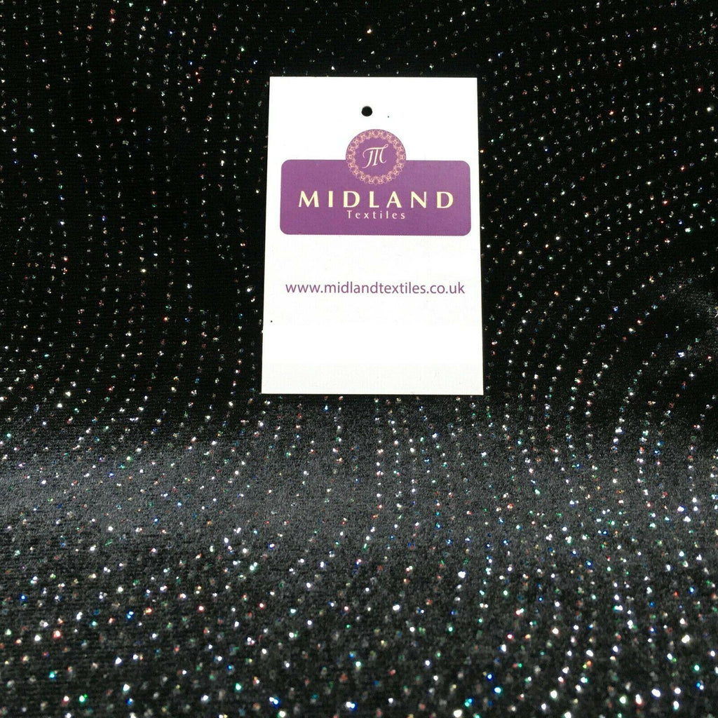 Black Wave 2 Way Stretch Spandex Velvet Rainbow Glitter Fabric 150cm MV1294-3