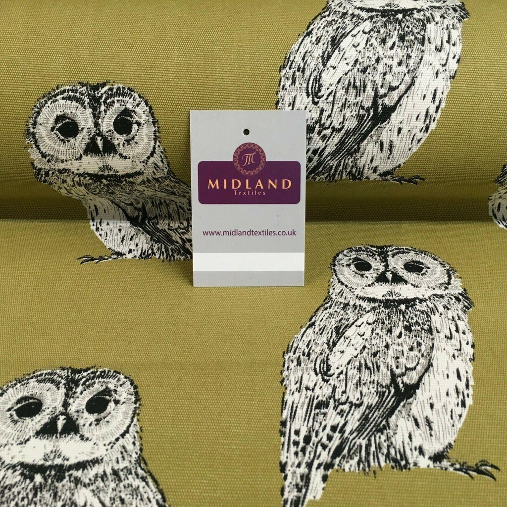 Pale Olive Owls Printed 100% Cotton Canvas Craft Fabric 150 Cm Wide MK856-22