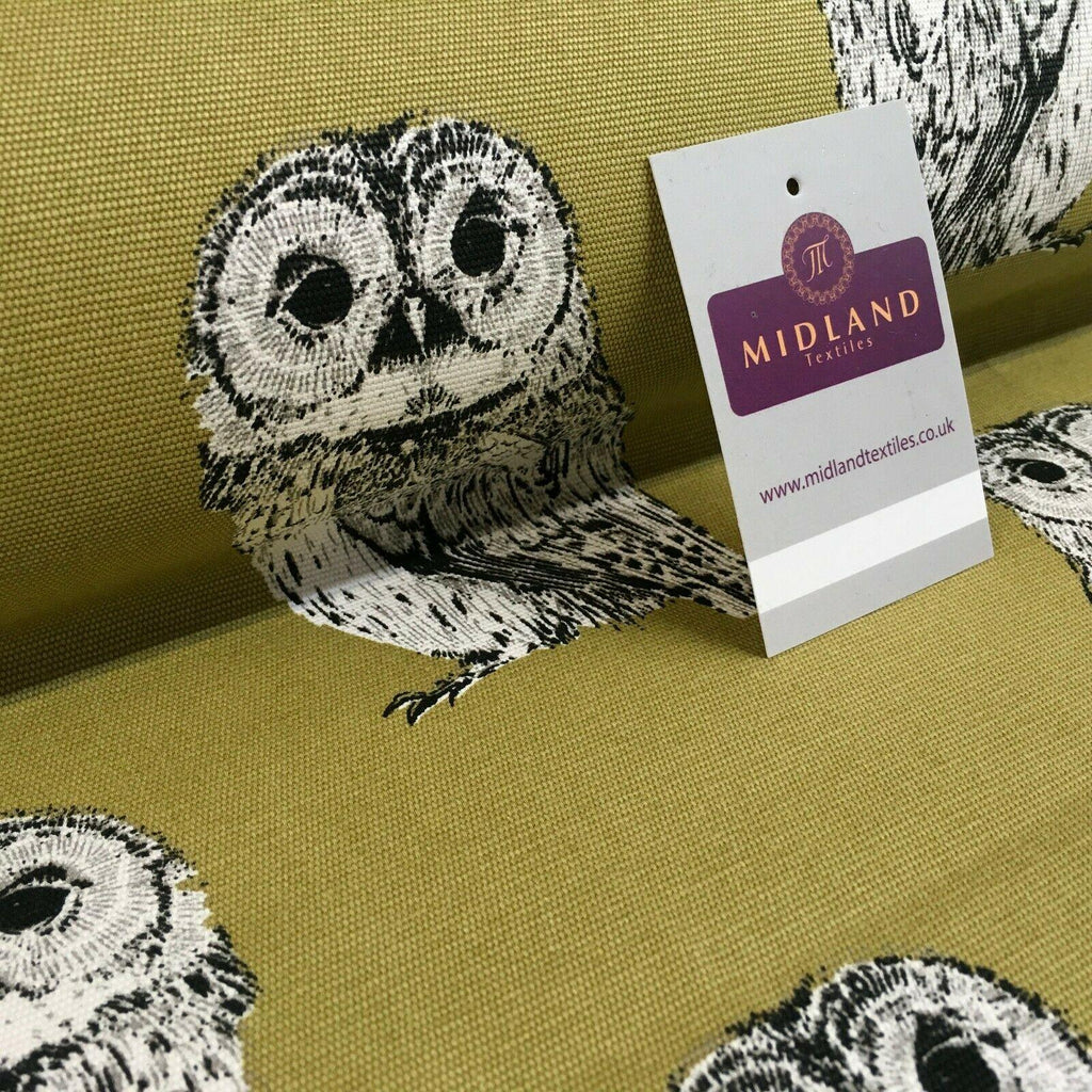 Pale Olive Owls Printed 100% Cotton Canvas Craft Fabric 150 Cm Wide MK856-22