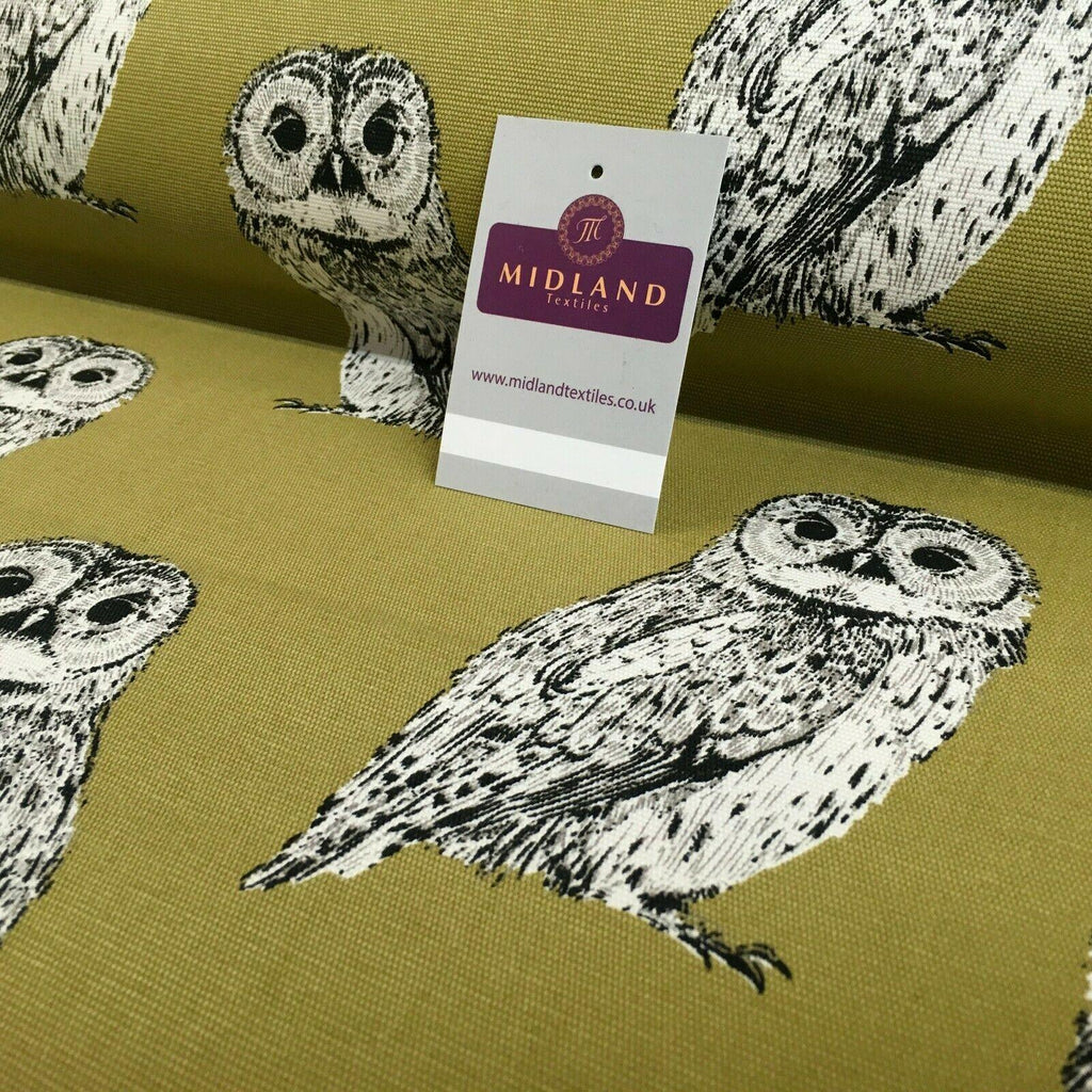 Pale Olive Owls Printed 100% Cotton Canvas Craft Fabric 150 Cm Wide MK856-22