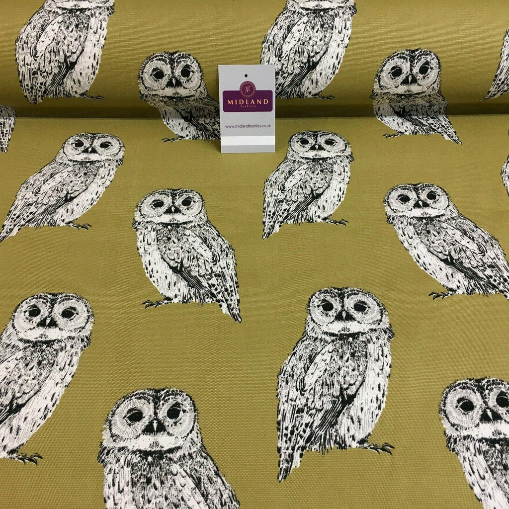 Pale Olive Owls Printed 100% Cotton Canvas Craft Fabric 150 Cm Wide MK856-22