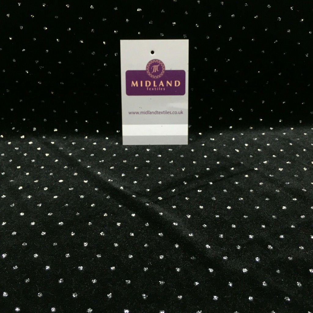 Silver Black Spot 2 Way Stretch Spandex Velvet Glitter Fabric 150cm MV1294-2