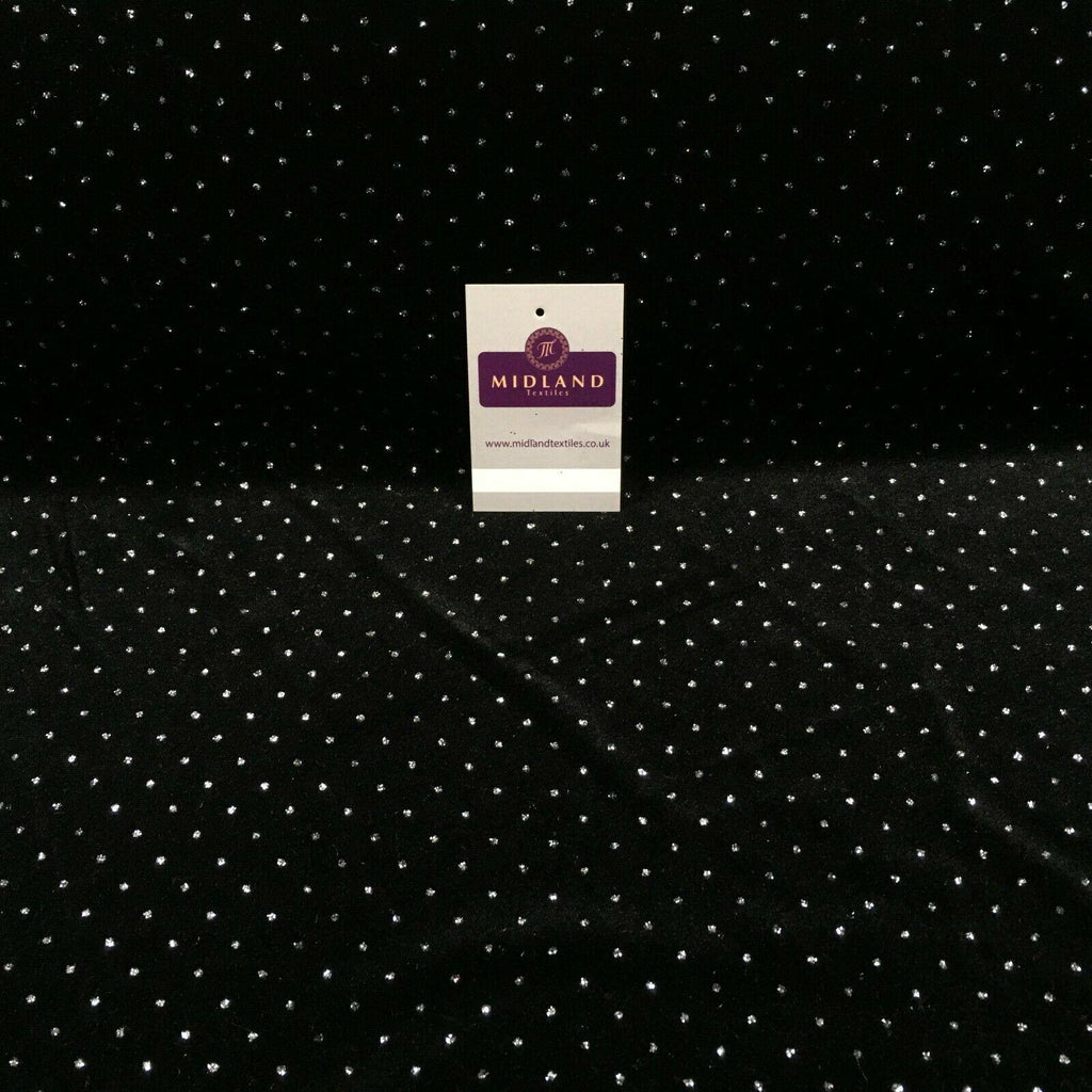 Silver Black Spot 2 Way Stretch Spandex Velvet Glitter Fabric 150cm MV1294-2