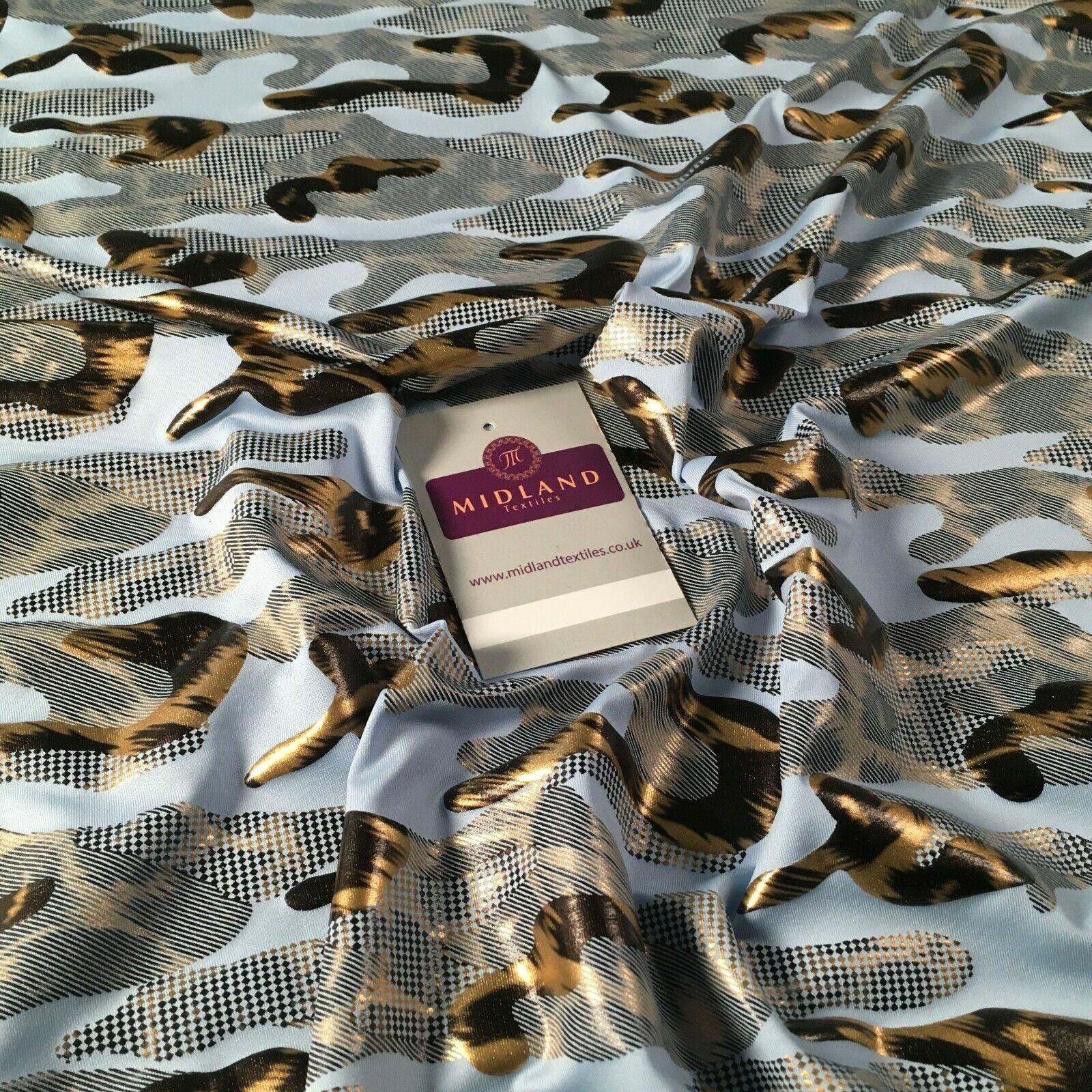 Powder Blue Animal Print Spandex Jersey Foil Stretch Dress Fabric 150cm MU1311