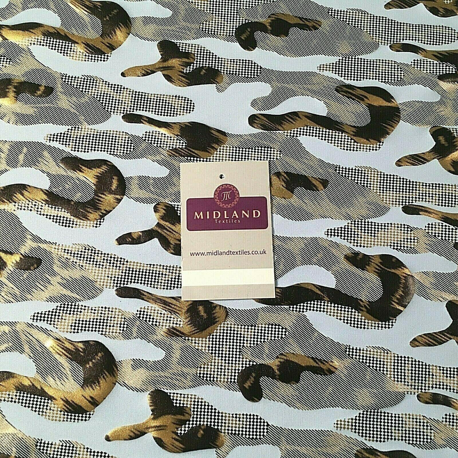 Powder Blue Animal Print Spandex Jersey Foil Stretch Dress Fabric 150cm MU1311