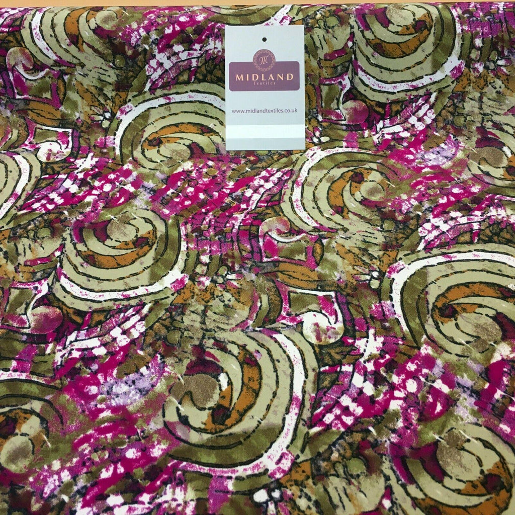 Olive Magenta Printed Mosaic Crepe De chine dress Fabric 150cm M145-83