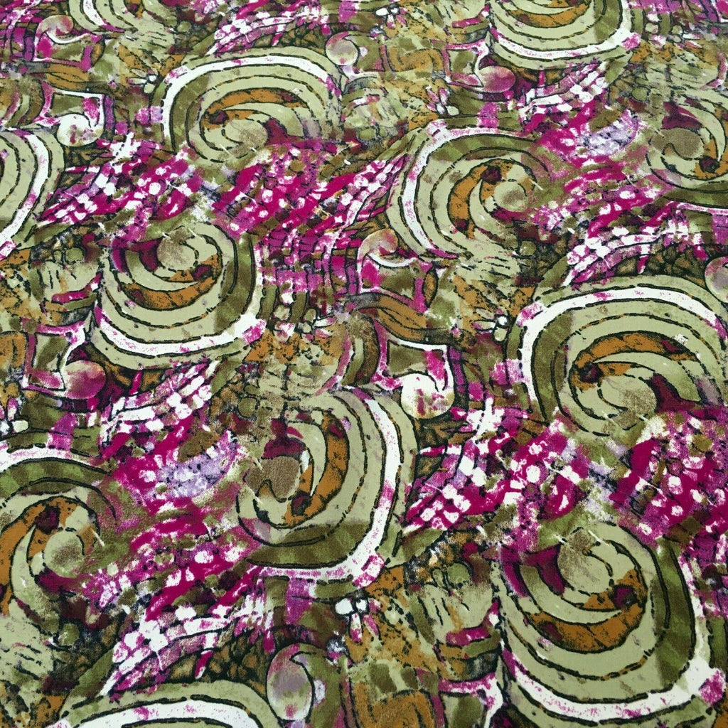 Olive Magenta Printed Mosaic Crepe De chine dress Fabric 150cm M145-83