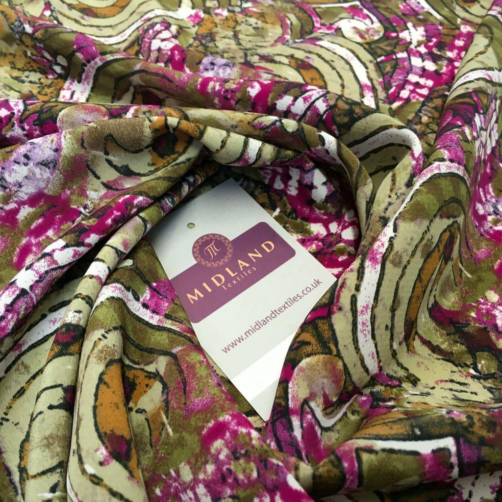 Olive Magenta Printed Mosaic Crepe De chine dress Fabric 150cm M145-83