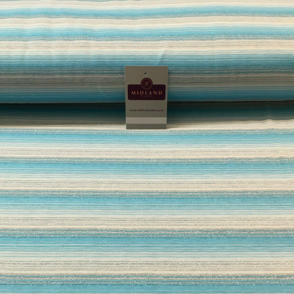 Turquoise Horizontal Stripped Mesh Jersey Silver Lurex Fabric 150cm MU1331