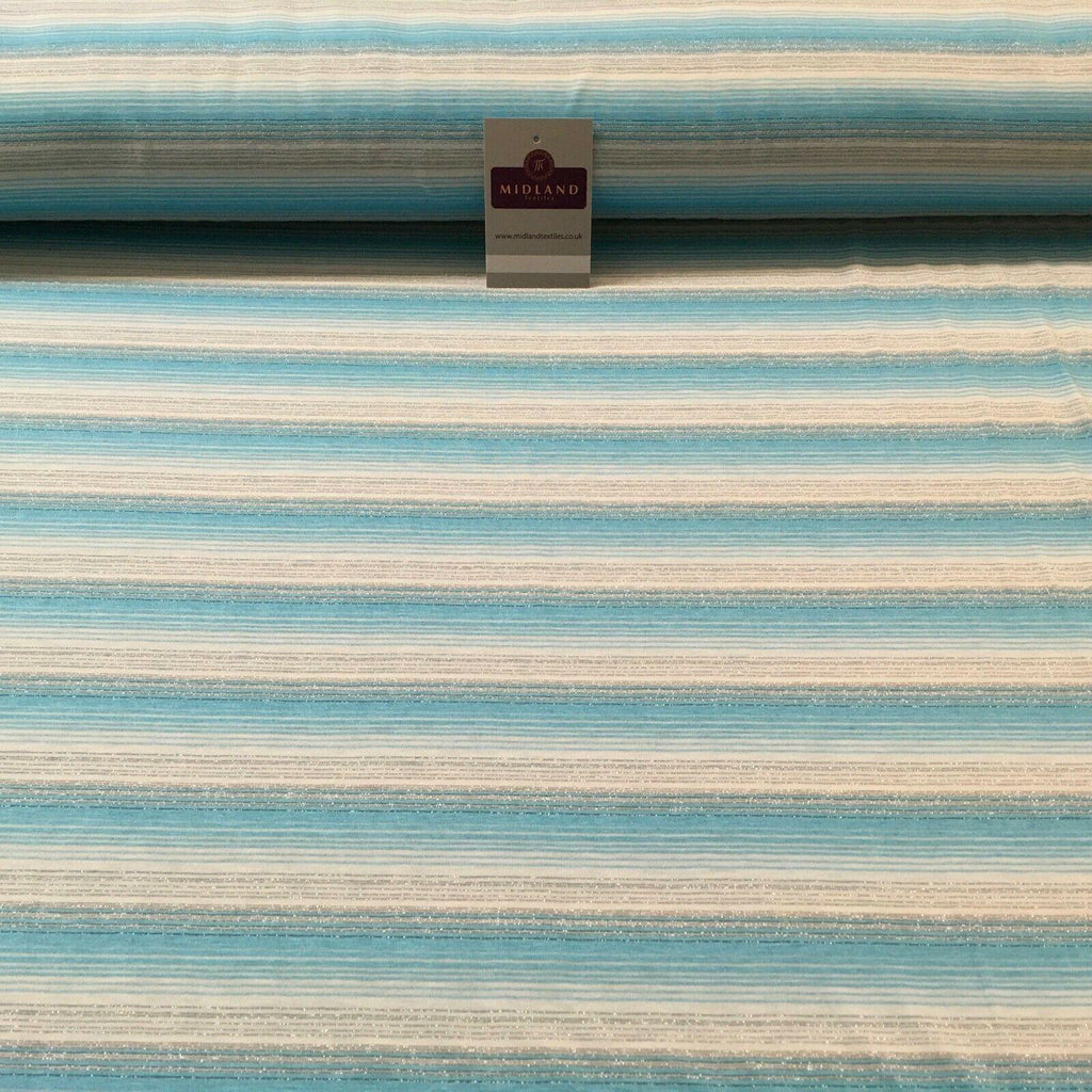 Turquoise Horizontal Stripped Mesh Jersey Silver Lurex Fabric 150cm MU1331