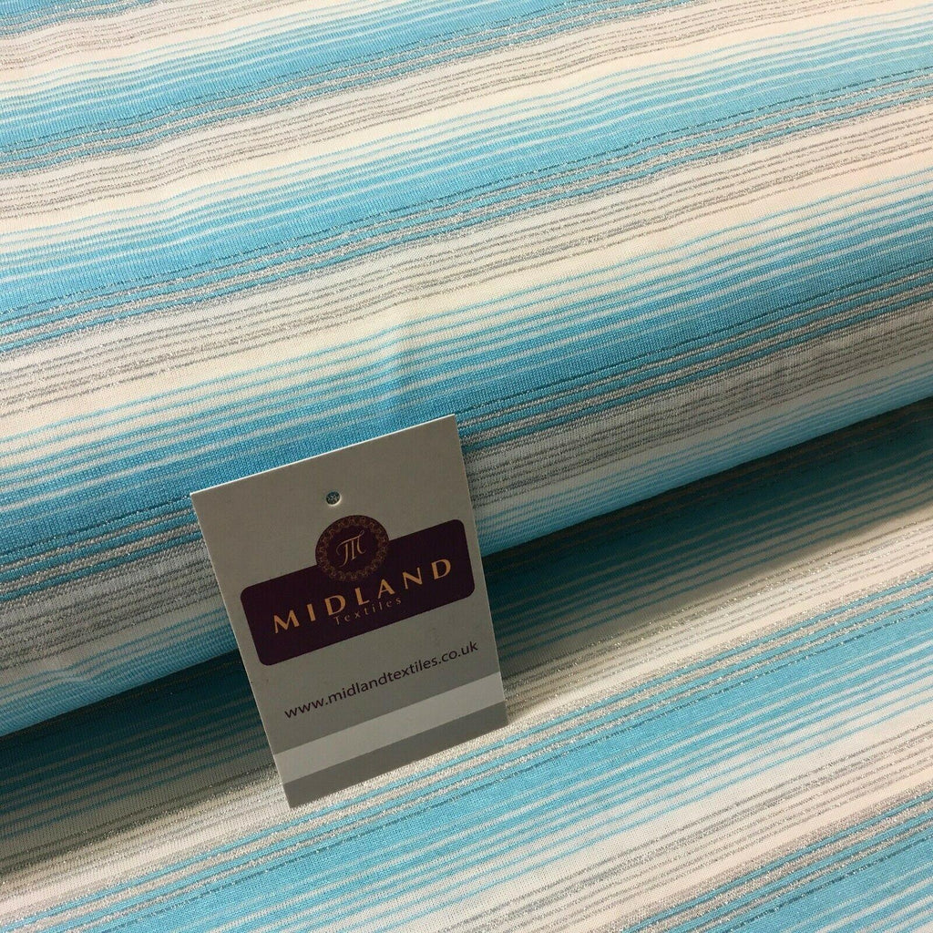 Turquoise Horizontal Stripped Mesh Jersey Silver Lurex Fabric 150cm MU1331