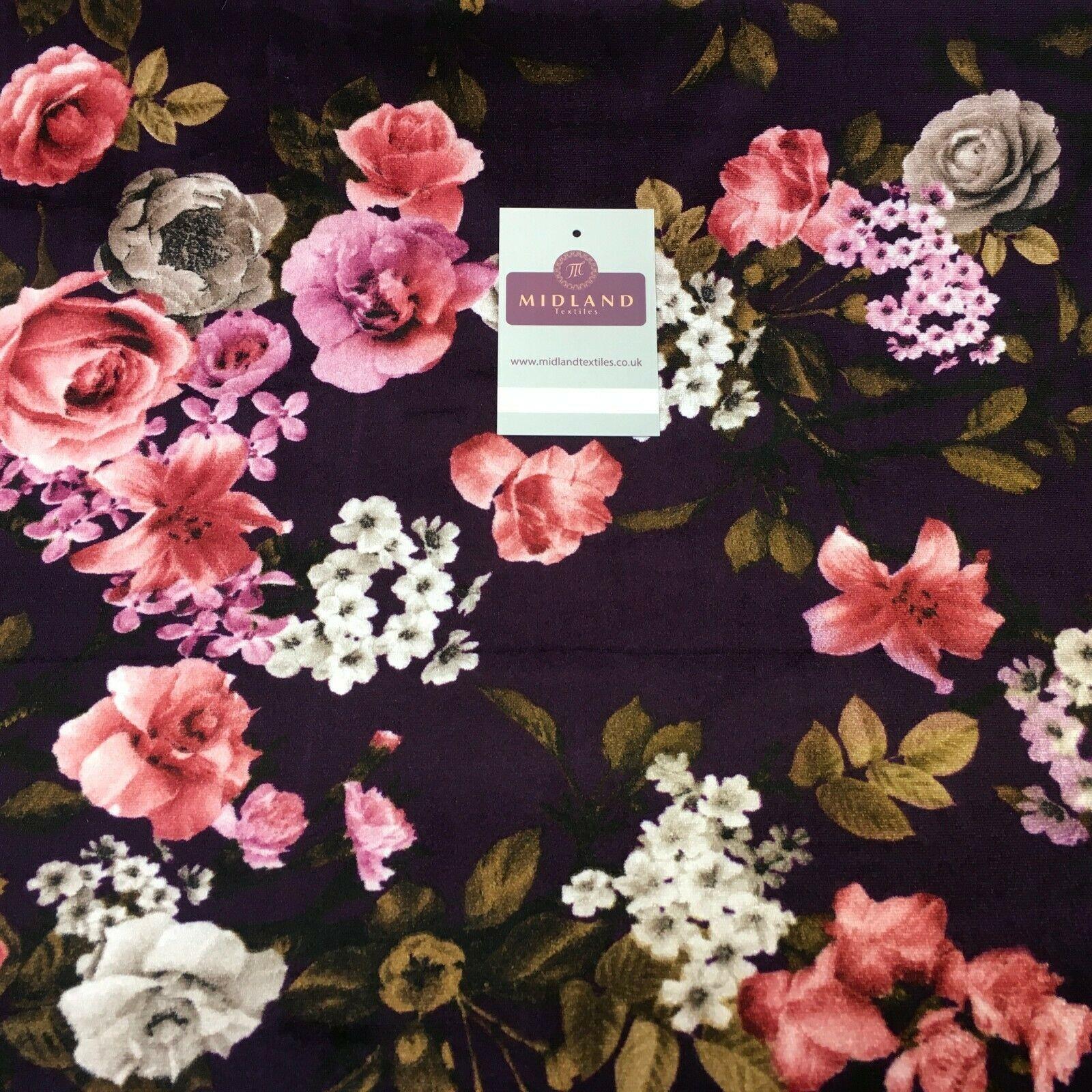 Vintage Floral Velvet Velour Stretch Printed dress fabric 55' Wide M991 Mtex