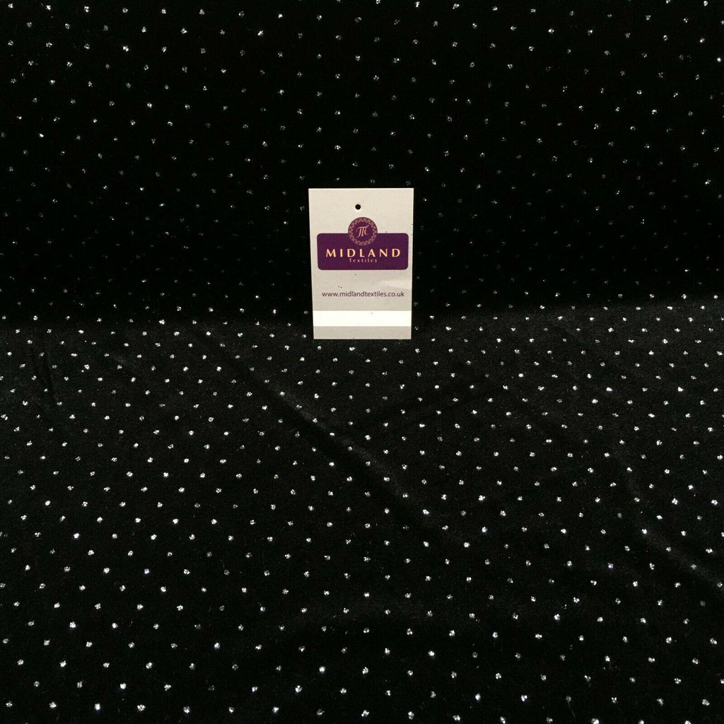 Silver Black Spot 2 Way Stretch Spandex Velvet Glitter Fabric 150cm MV1294-2