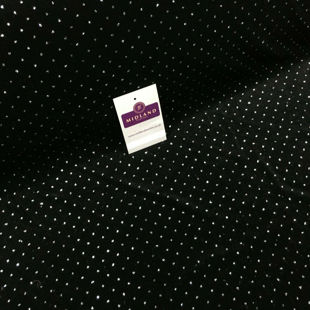 Silver Black Spot 2 Way Stretch Spandex Velvet Glitter Fabric 150cm MV1294-2