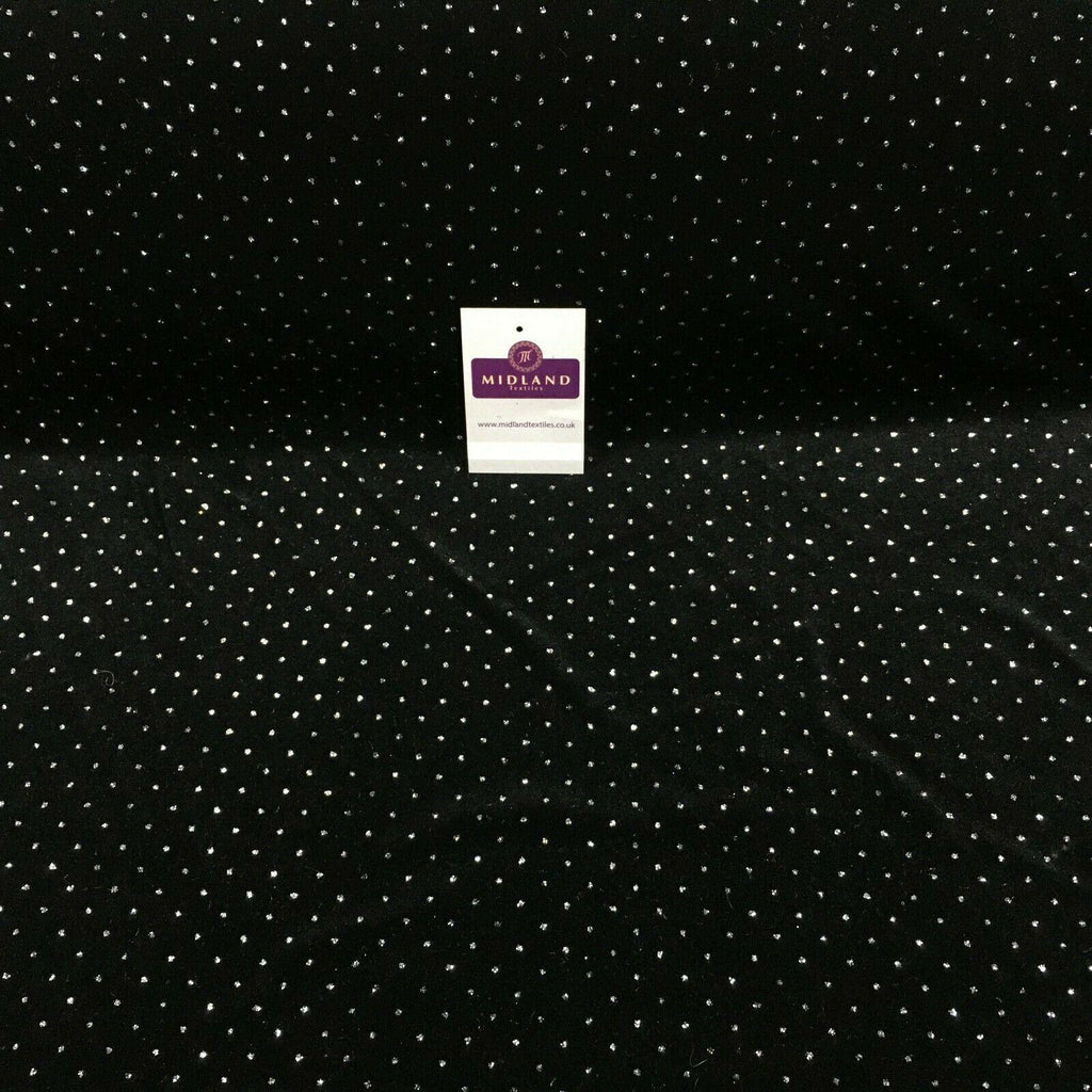 Silver Black Spot 2 Way Stretch Spandex Velvet Glitter Fabric 150cm MV1294-2