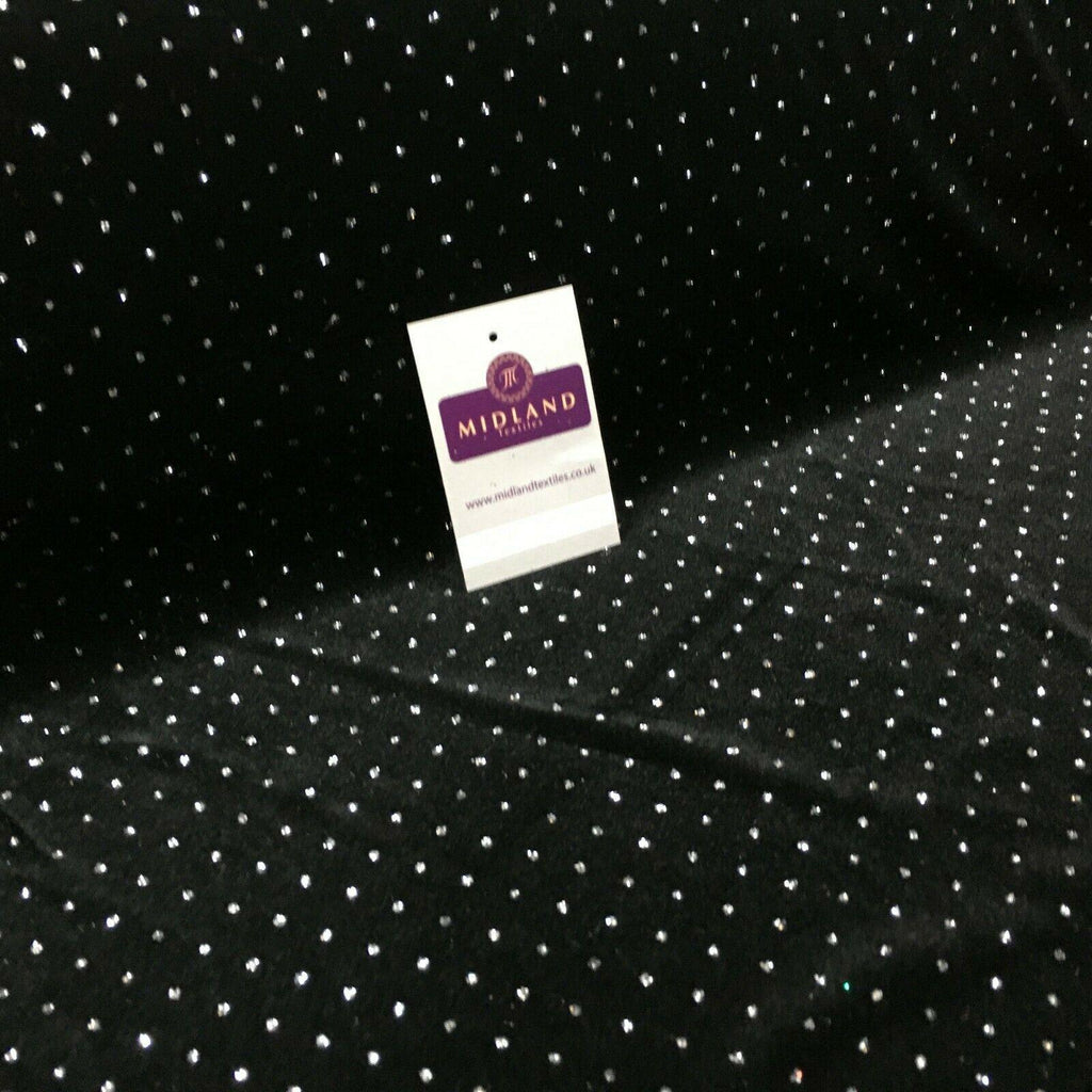 Silver Black Spot 2 Way Stretch Spandex Velvet Glitter Fabric 150cm MV1294-2