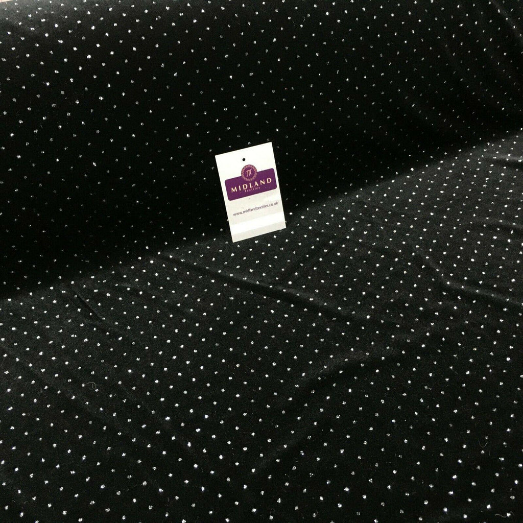 Silver Black Spot 2 Way Stretch Spandex Velvet Glitter Fabric 150cm MV1294-2