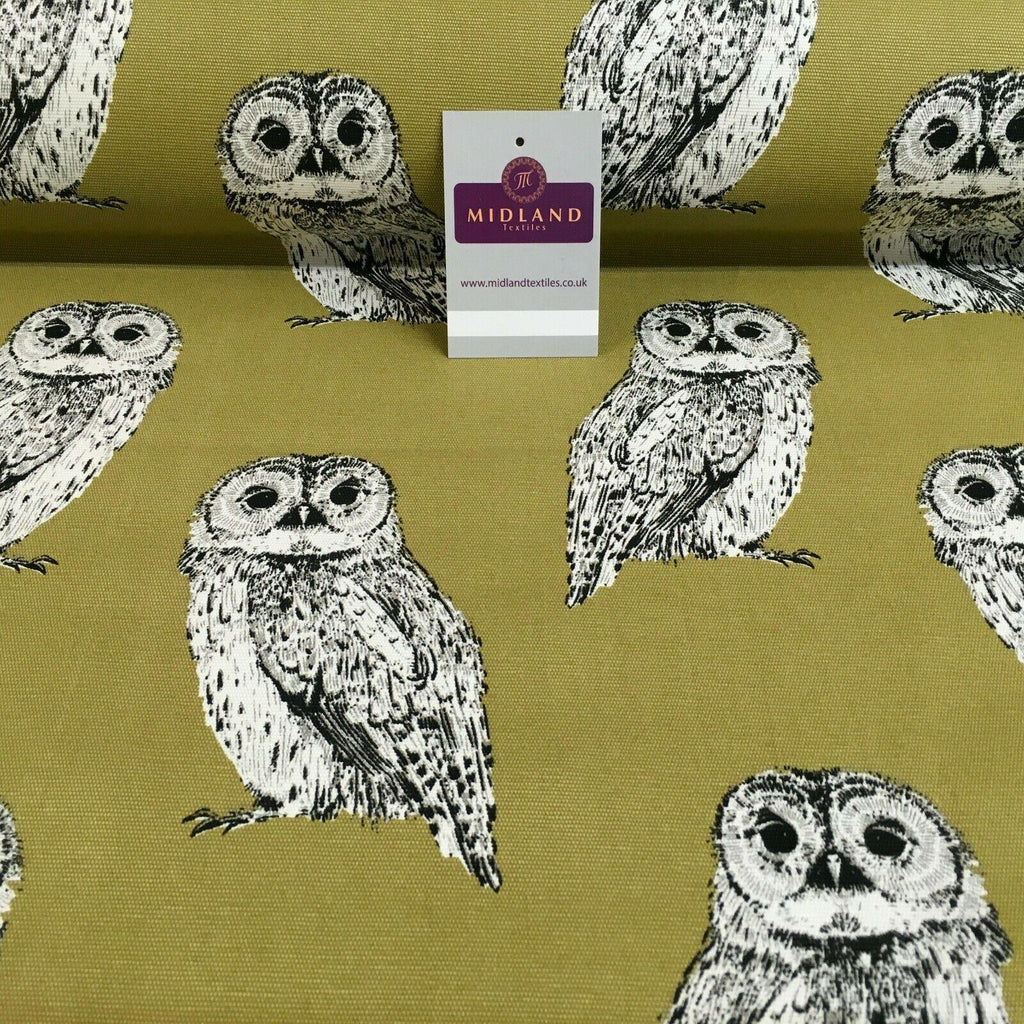 Pale Olive Owls Printed 100% Cotton Canvas Craft Fabric 150 Cm Wide MK856-22