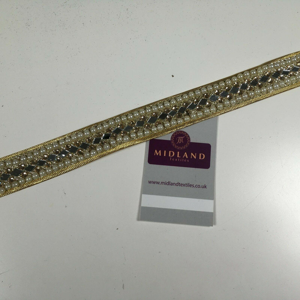 25 mm Cut out Diamond shape mirror pearl border edging sari bridal M1342