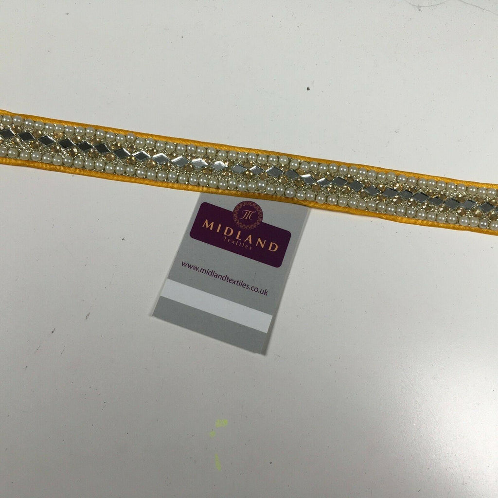 25 mm Cut out Diamond shape mirror pearl border edging sari bridal M1342