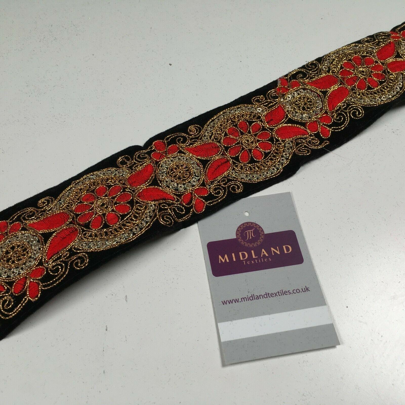 60mm Black embroidered Velvet border edging bridal saree M1341
