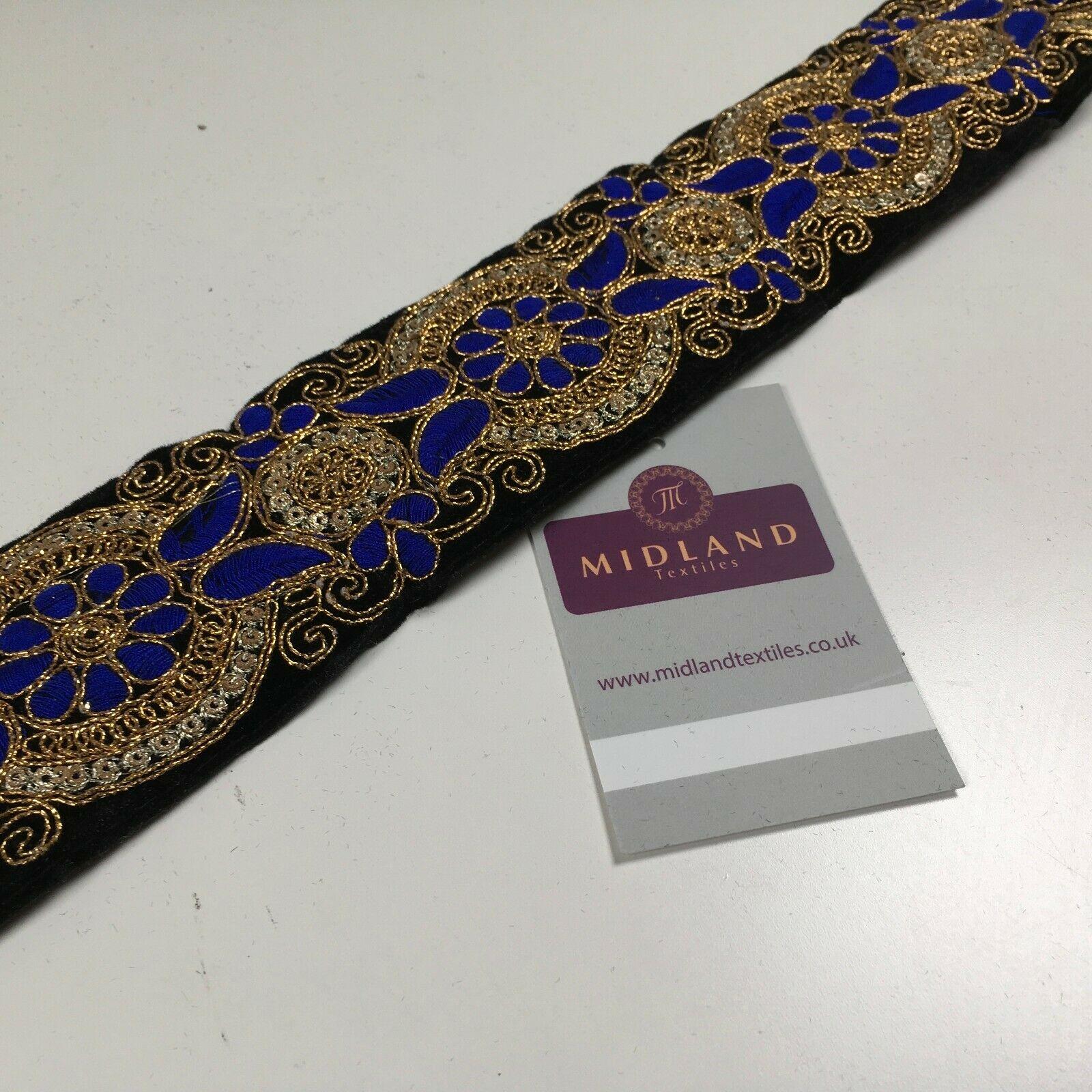 60mm Black embroidered Velvet border edging bridal saree M1341