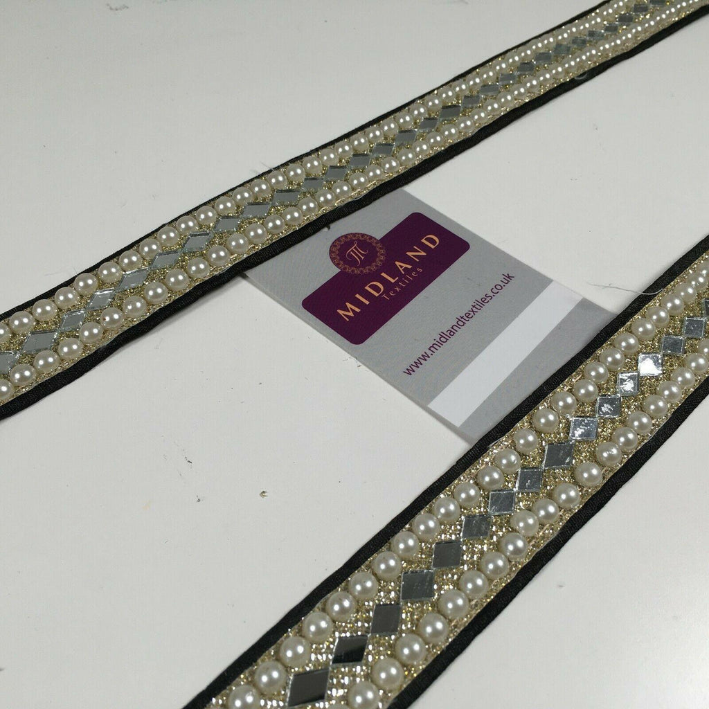 25mm Mirror Mosaic Pearl border saree edging M1348