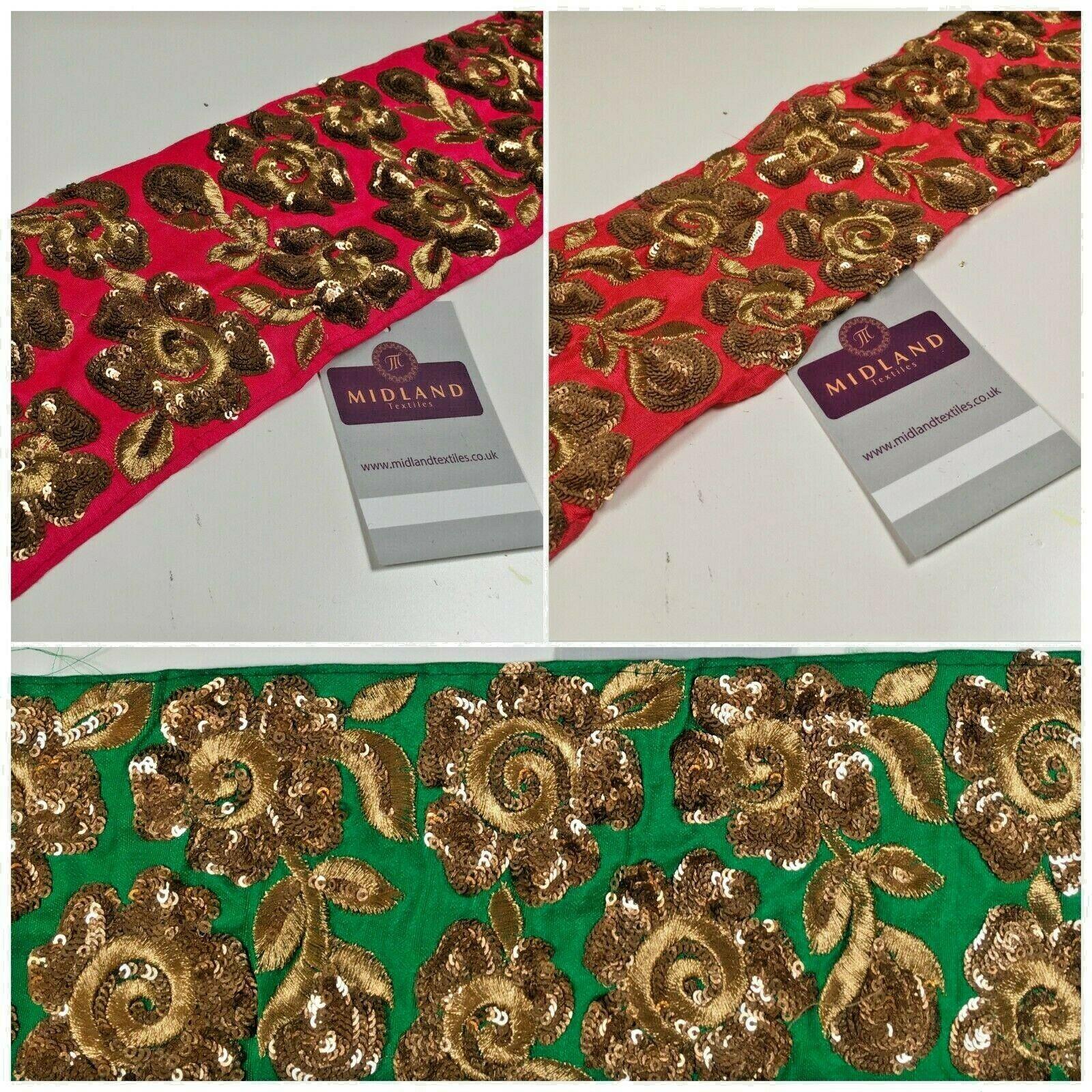 Raw Silk Antique Gold floral embroidered border sari-upholstery edging M1347