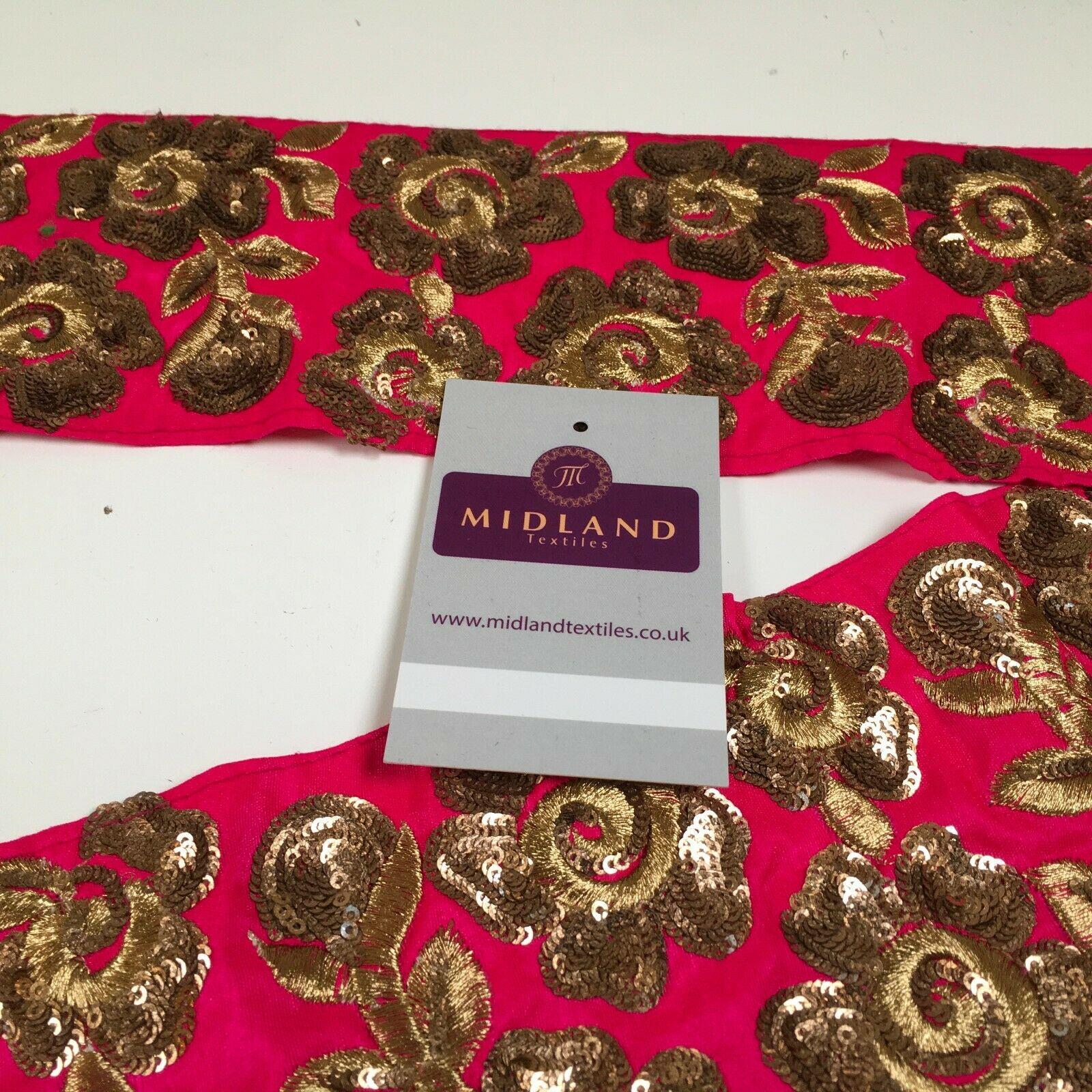 Raw Silk Antique Gold floral embroidered border sari-upholstery edging M1347
