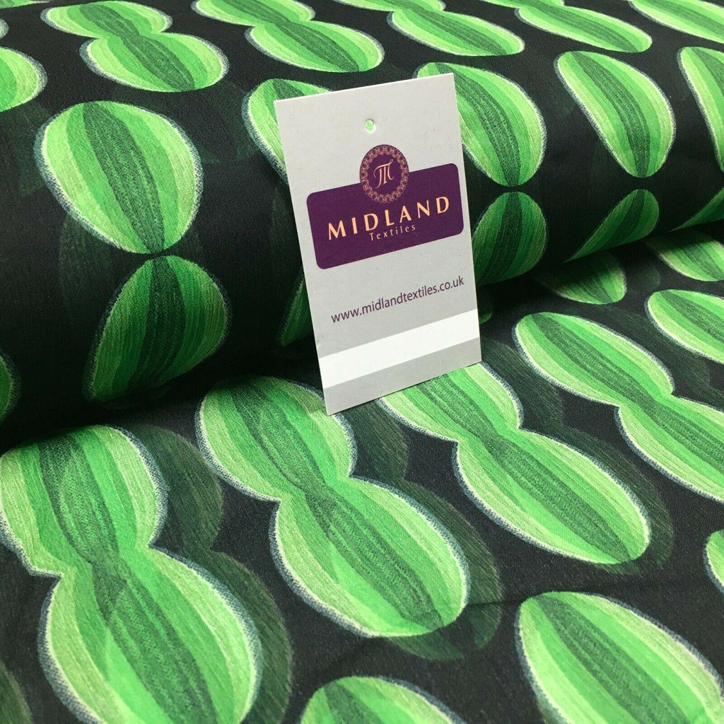 Black Green Crepe Printed Chiffon Fabric 110 cm Wide M1358-4 Mtex