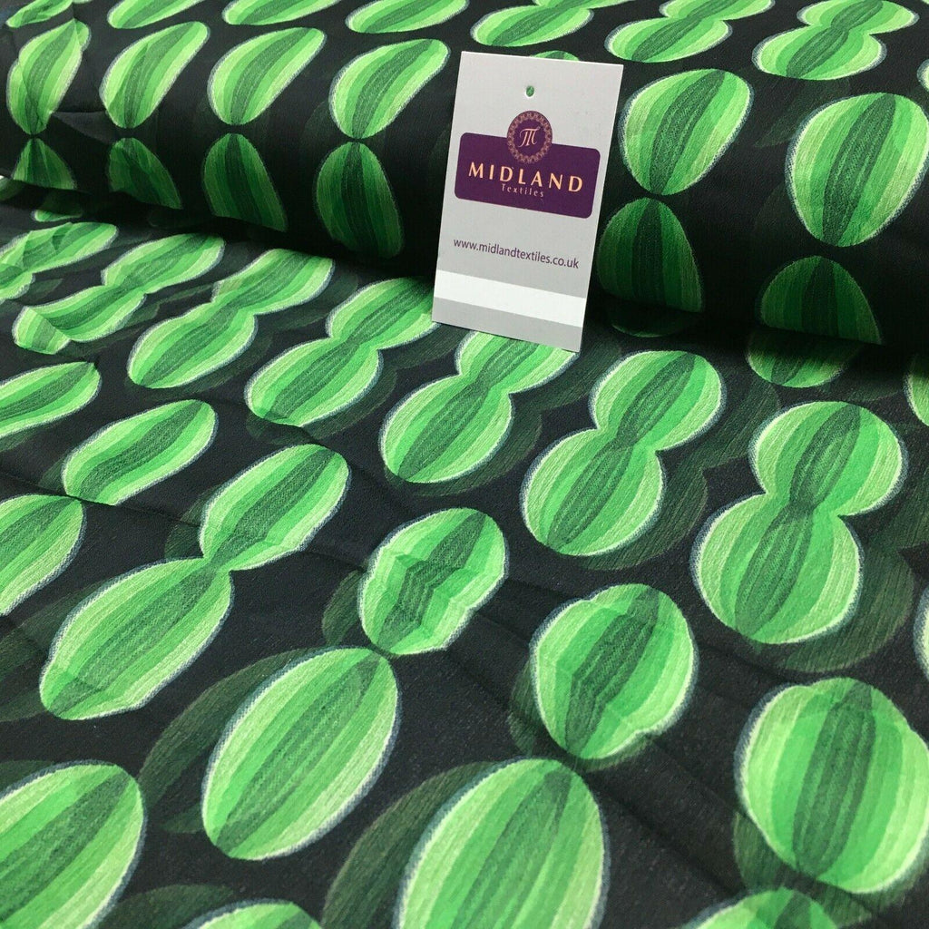 Black Green Crepe Printed Chiffon Fabric 110 cm Wide M1358-4 Mtex