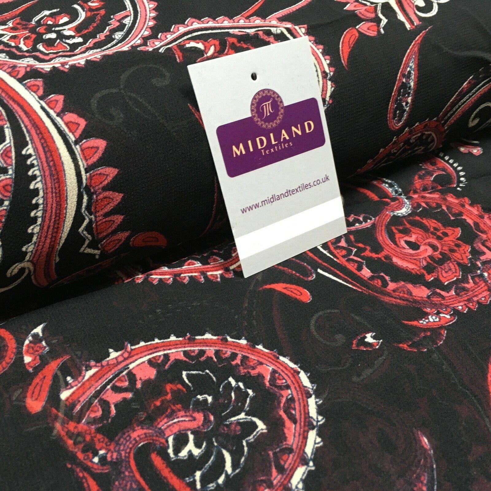 Black Red Paisley Crepe Printed Chiffon Fabric 110 cm Wide M1358-1 Mtex