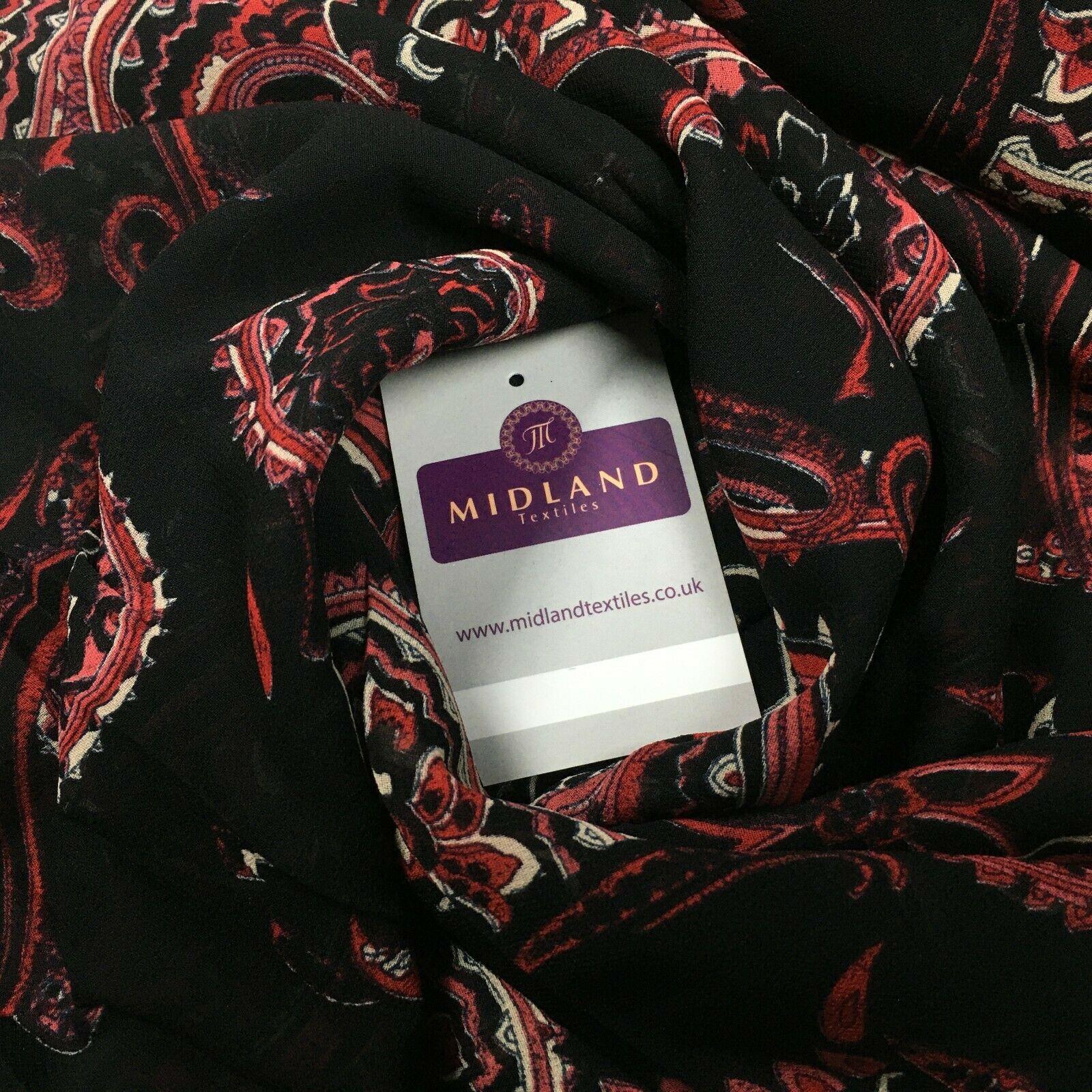 Black Red Paisley Crepe Printed Chiffon Fabric 110 cm Wide M1358-1 Mtex