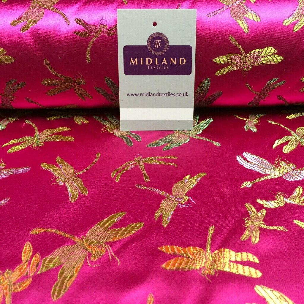 CHINESE ORIENTAL GOLD DRAGONFLY BROCADE SILKY SATIN DRESS FABRIC 44