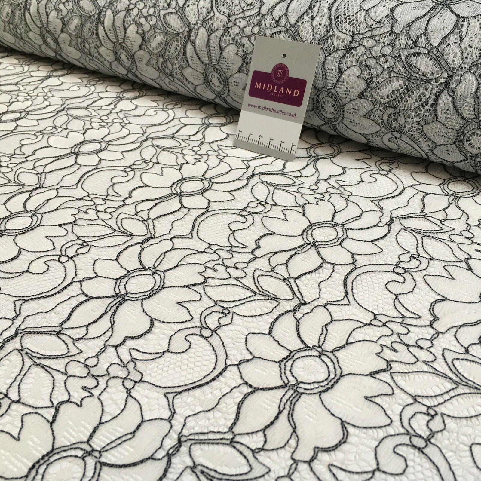 White & Black floral lace dress Fabric 150 cm M186-51 Mtex