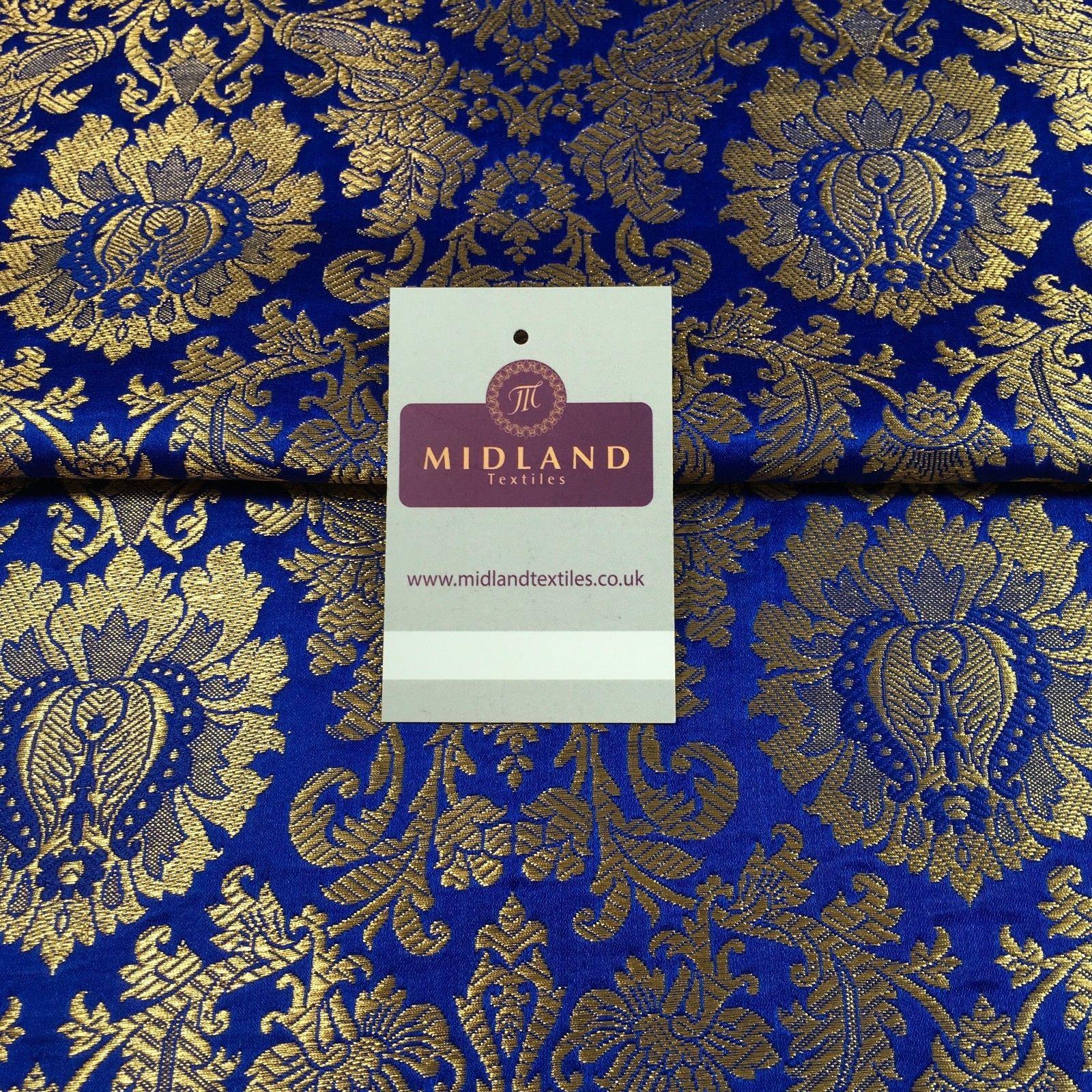 Gold Indian Floral Metallic Print Banarsi faux Silk Brocade Fabric 40' M370 Mtex