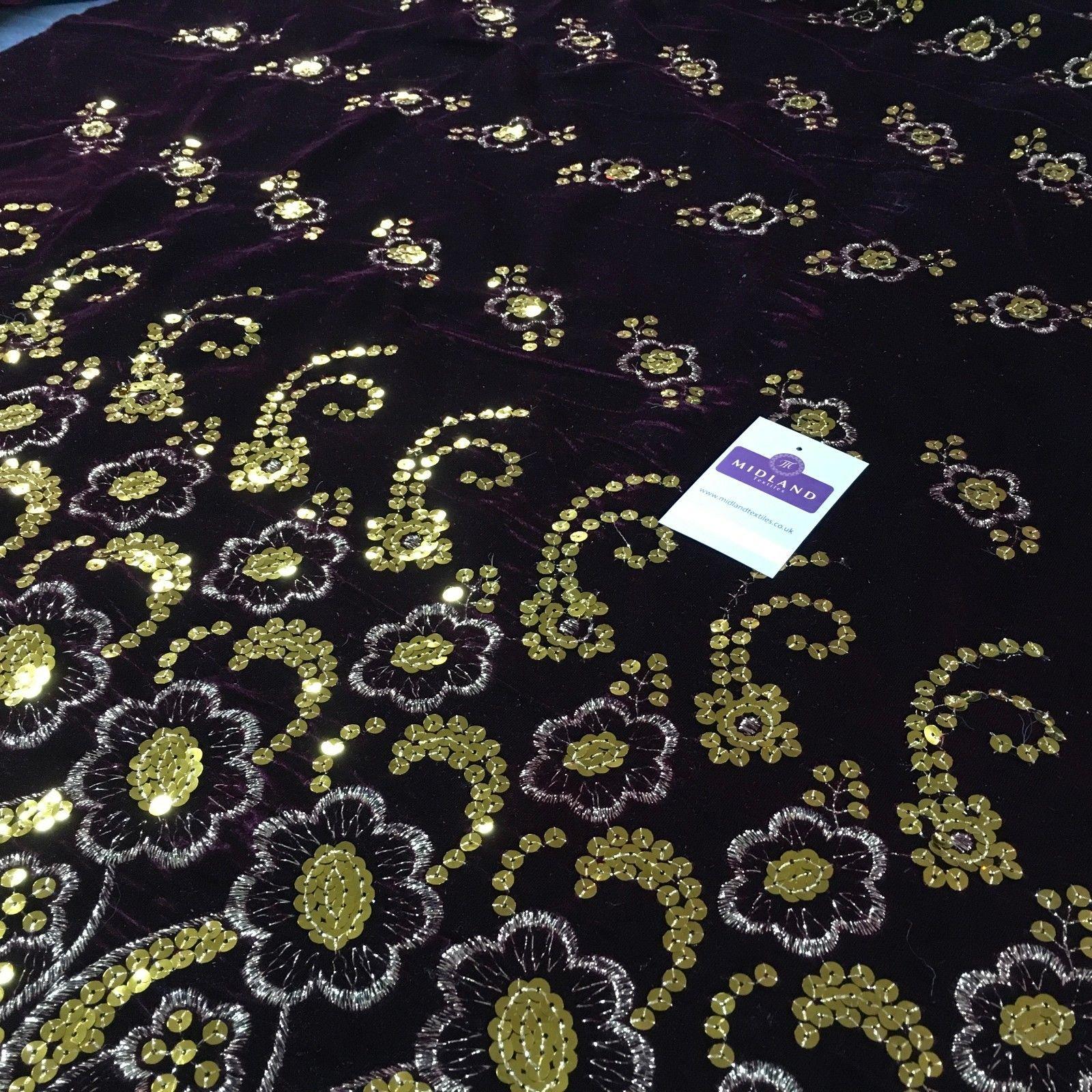 Gold Sequin Embellished Scalloped edge Micro Velvet 40' Wide  M47 Mtex