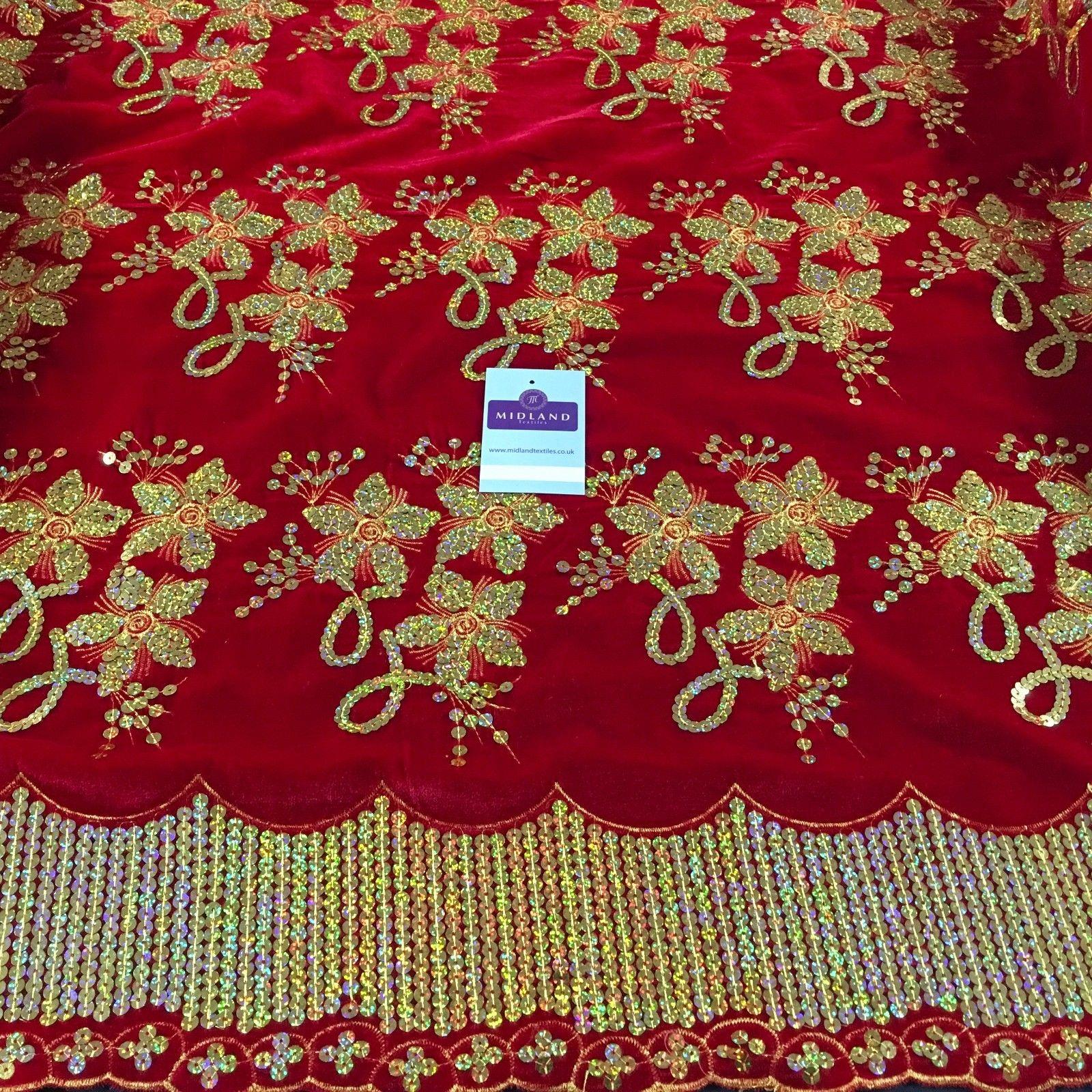 Gold Sequin Embellished Scalloped edge Micro Velvet 40' Wide  M47 Mtex