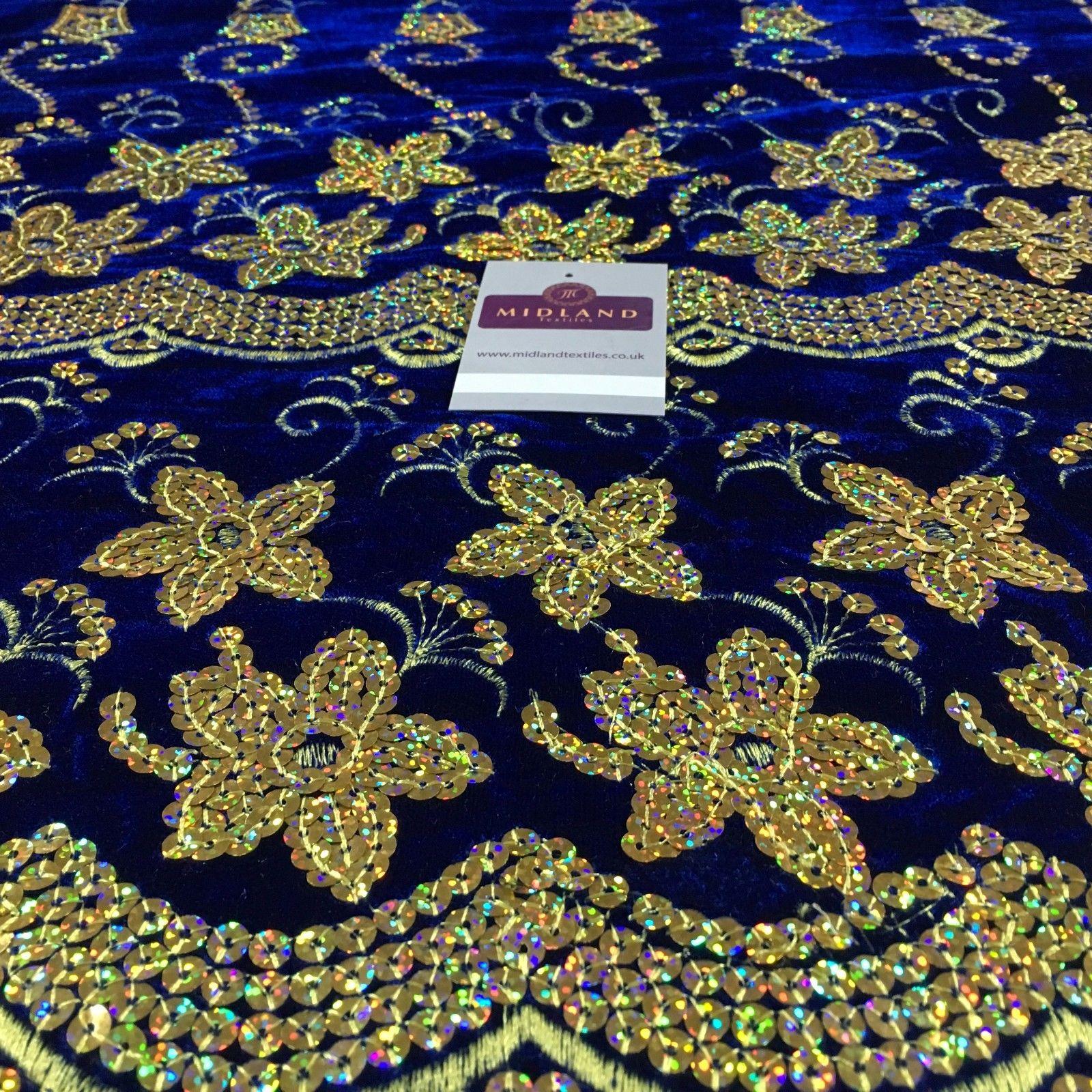 Gold Sequin Embellished Scalloped edge Micro Velvet 40' Wide  M47 Mtex
